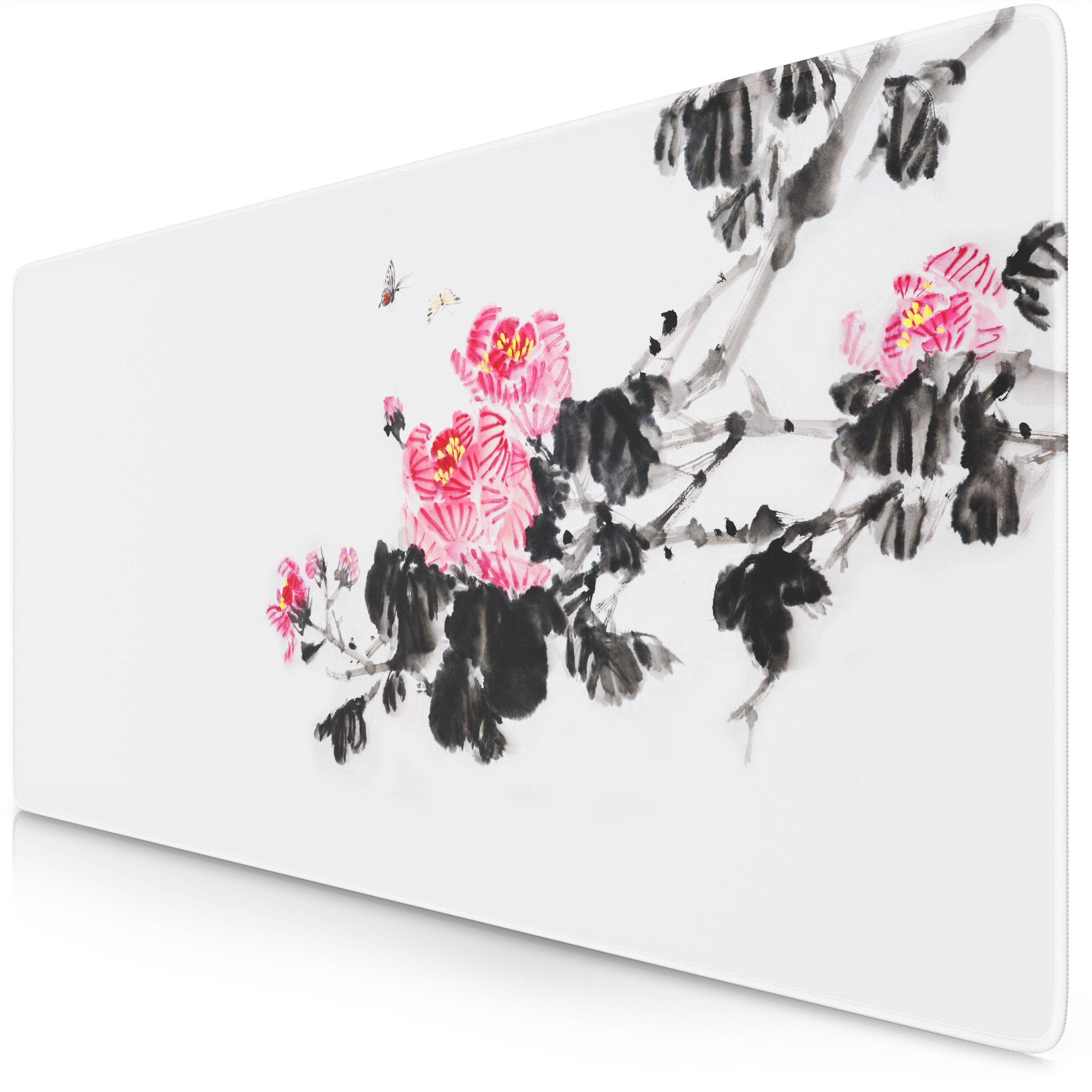 Titanwolf Gaming Mauspad XXL Speed Gaming Mousepad 900x400 mm, Deskpad, rutschfest & abwaschbare R&uuml;ckseite, f&uuml;r Speed & Pr&auml;zision, Sumi-e Flower 