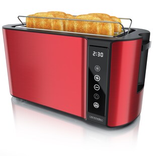 Arendo Toaster Wärmeisoliertes Doppelwandgehäuse, Display mit Restzeitanzeige, 2 lange Schlitze, für 4 Scheiben, 1500 W, Touchpanel, Brötchenaufsatz, 7 Bräunungsgrade, Brotscheibenzentrierung 