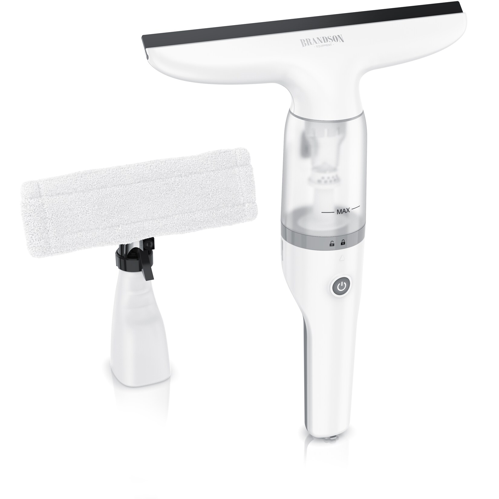 Akku-Fenstersauger Fensterreiniger inkl. Sprühflasche mit Wischbezug, 28 cm Saugdüse, Laufzeit ca. 30 minuten, für Fenster Duschkabine Spiegel, 2200 mAh