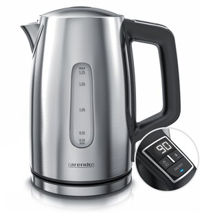 Arendo Wasserkocher Edelstahl, mit Temperatureinstellung, LED Display, Warmhaltefunktion, 1,7 l, 2200 W, Edelstahl, Temperaturwahl 35°C - 100°C, Sichtfenster für Wasserskala 