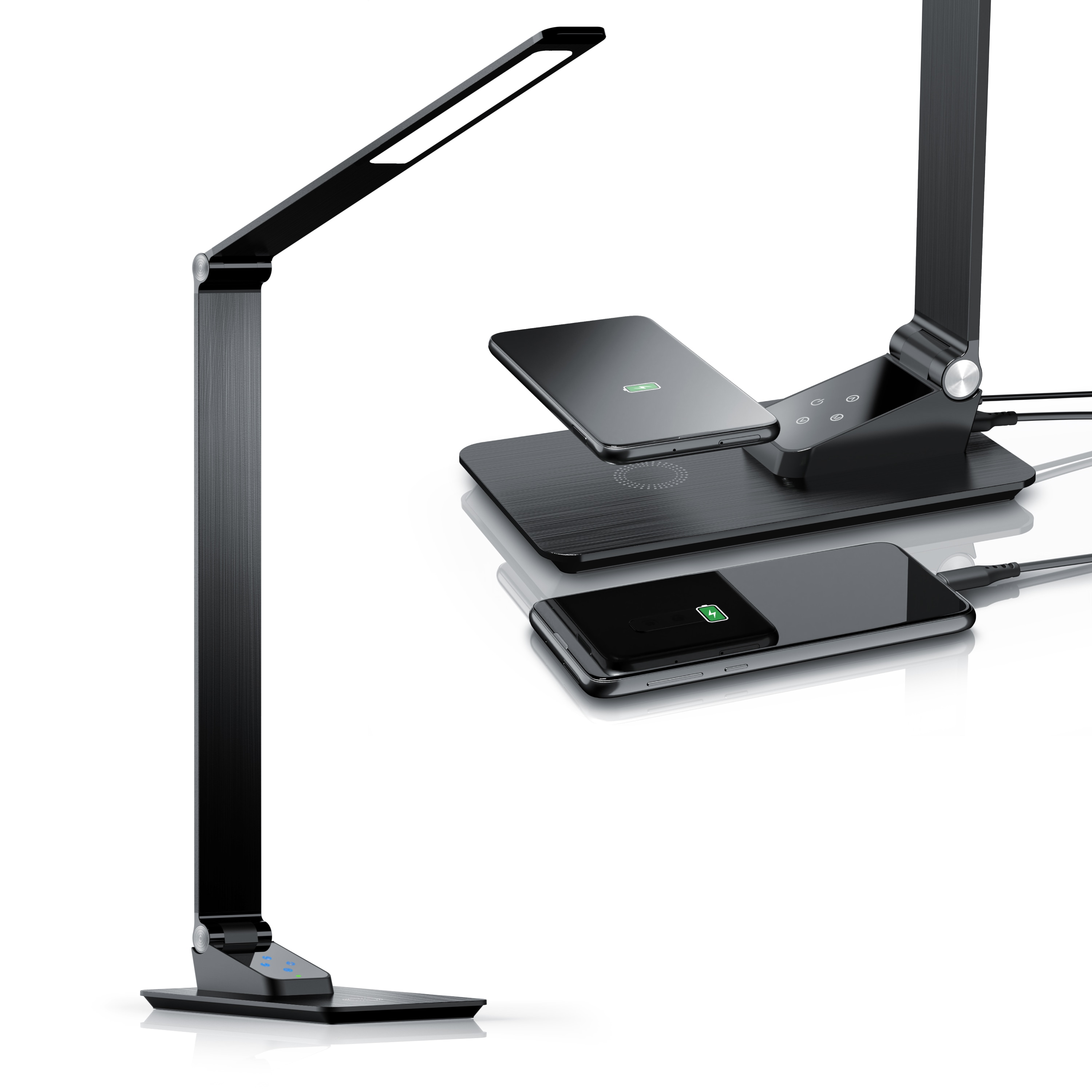 Brandson LED Schreibtischlampe im Metall-Design, USB-Port, dimmbar mit 3 Farbtemperaturen (Warm-/Neutral-/Tageslichtwei&szlig;), 500 lm, 66 SMD LED, kabelloses Laden, Tischlampe 