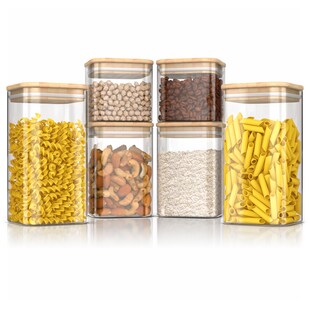 Arendo Vorratsgläser aus Borosilikatglas mit Bambusdeckel, hitzebeständig & luftdicht, 6Stück 