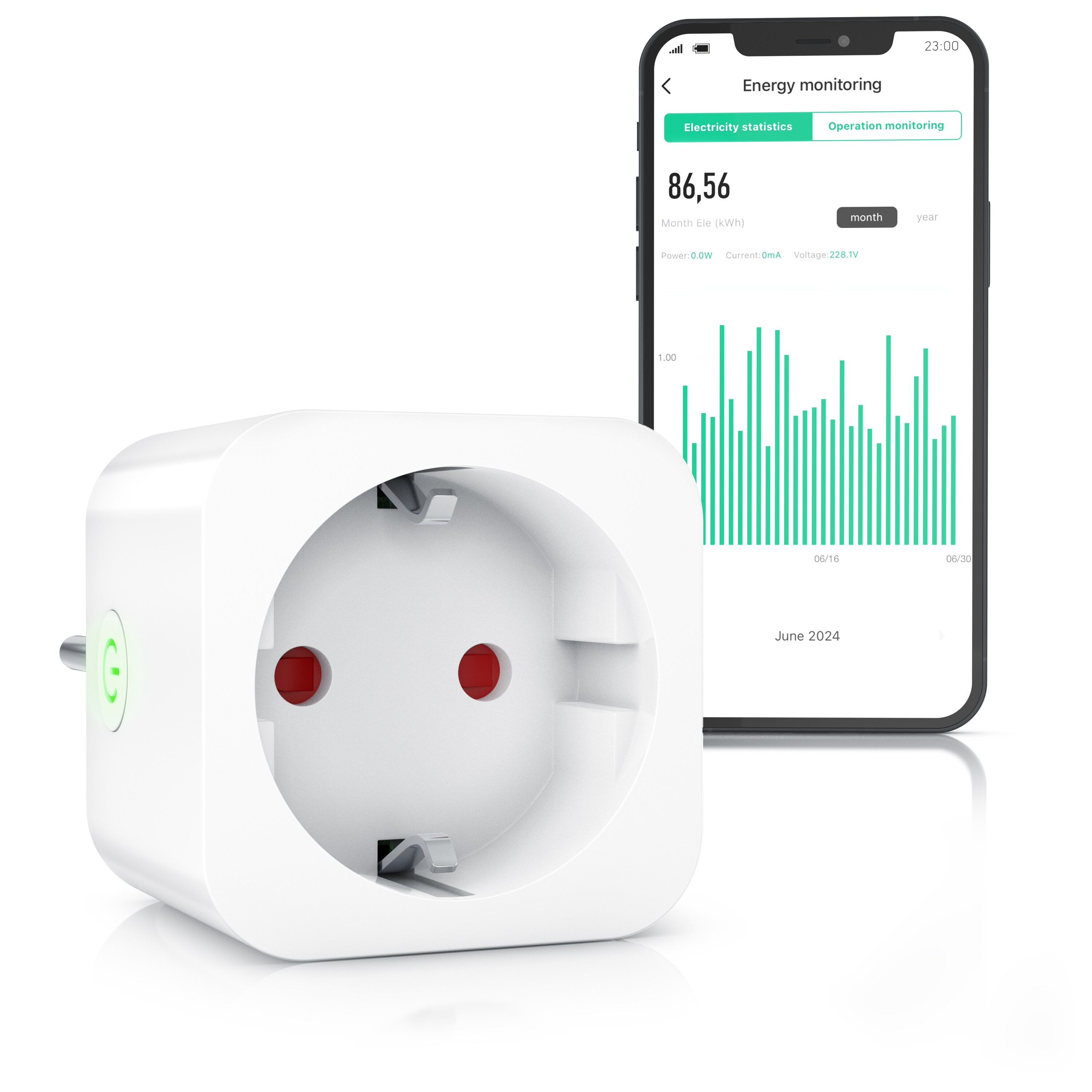 BEARWARE WLANSteckdose mit Strommessung, 2,4Ghz WiFi Fernsteuerung per App, Sprachsteuerung, Zeitschaltuhr, Energiekostenmessgerait, Smart life App, Timer 