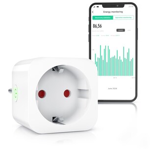 BEARWARE WLANSteckdose mit Strommessung, 2,4Ghz WiFi Fernsteuerung per App, Sprachsteuerung, Zeitschaltuhr, Energiekostenmessgerait, Smart life App, Timer 