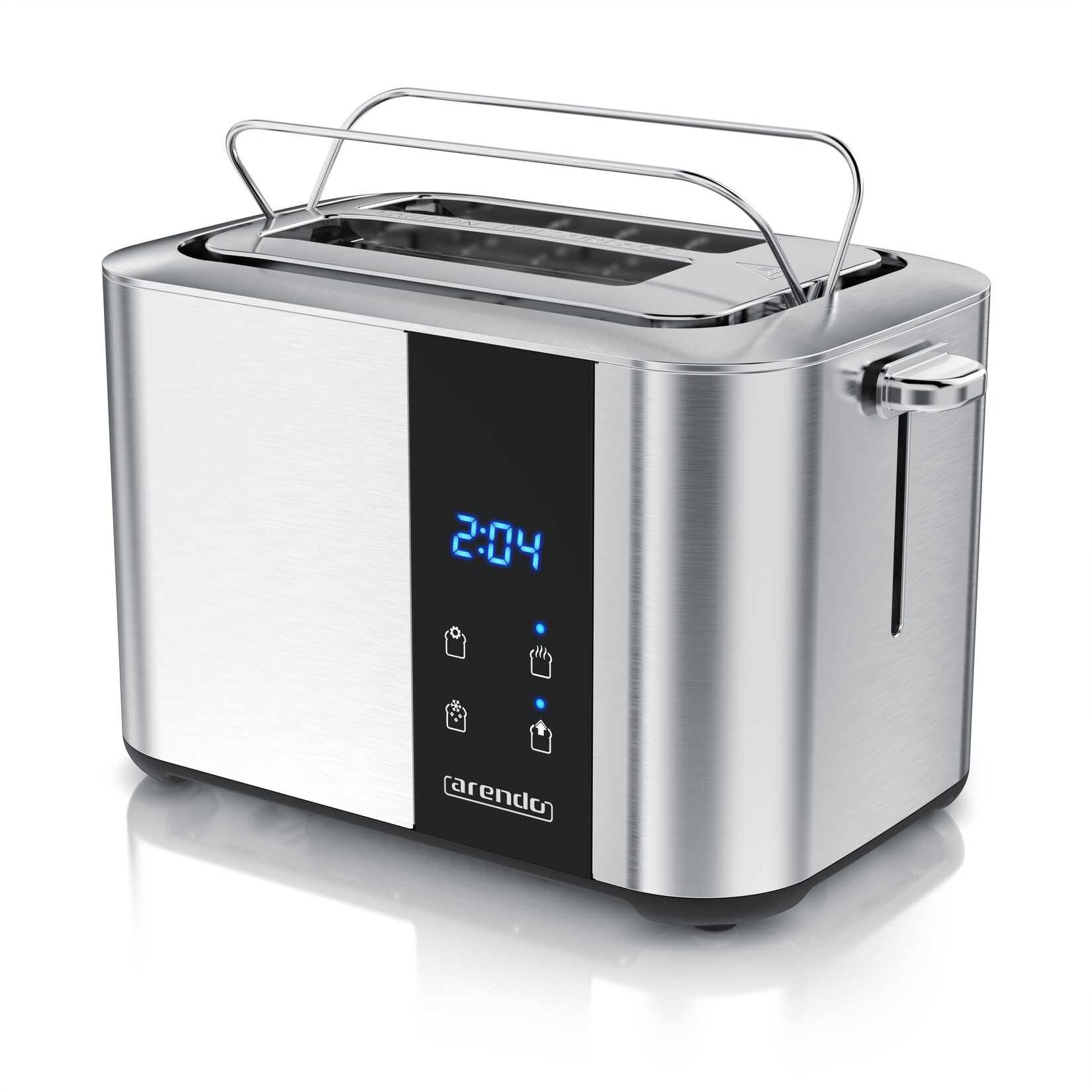 Toaster, Edelstahl, mit Brötchenaufsatz, Display & Touch, wärmeisoliert, verschiedene Schlitze