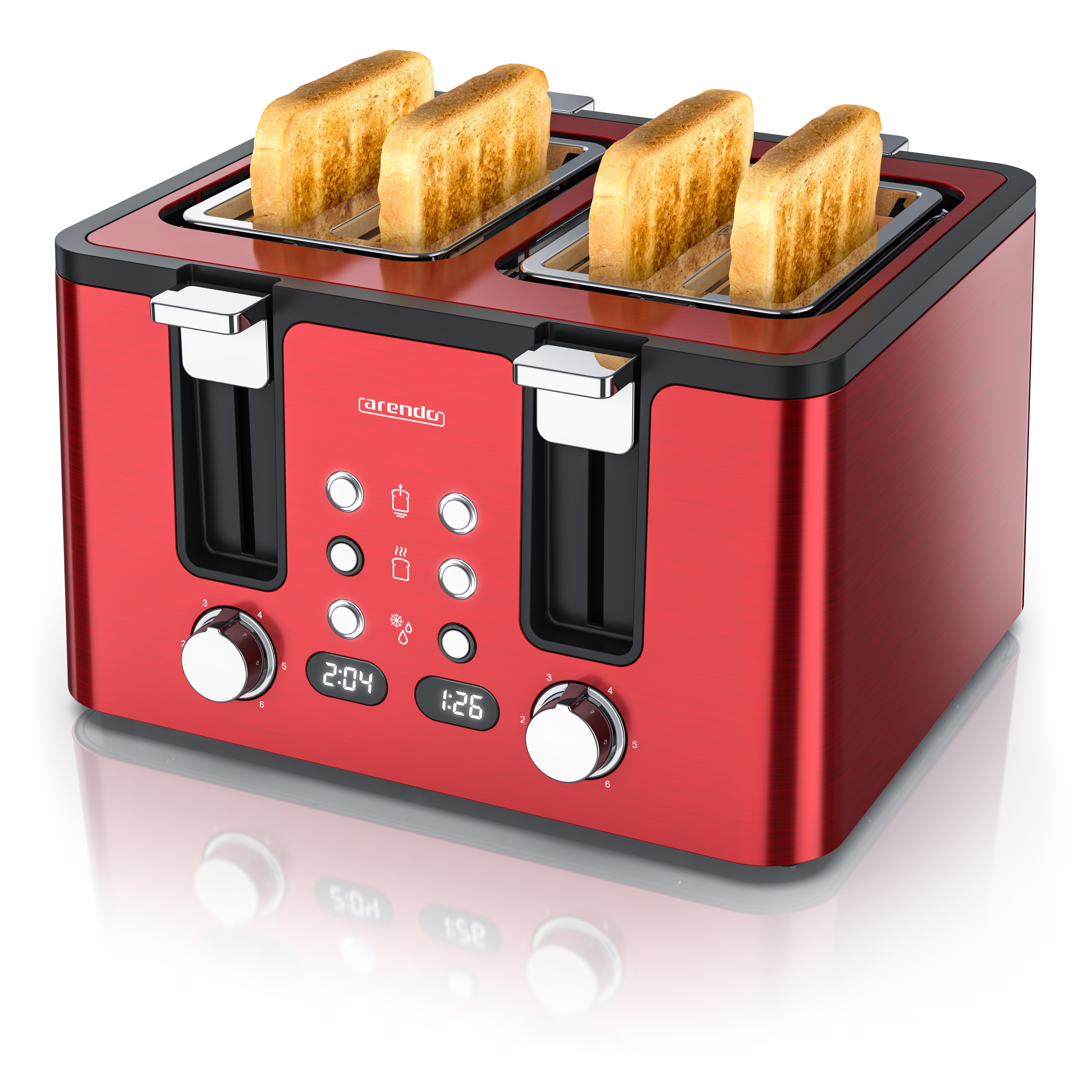 Arendo Toaster, Edelstahl, mit Br&ouml;tchenaufsatz, Display & Touch, w&auml;rmeisoliert, verschiedene Schlitze 