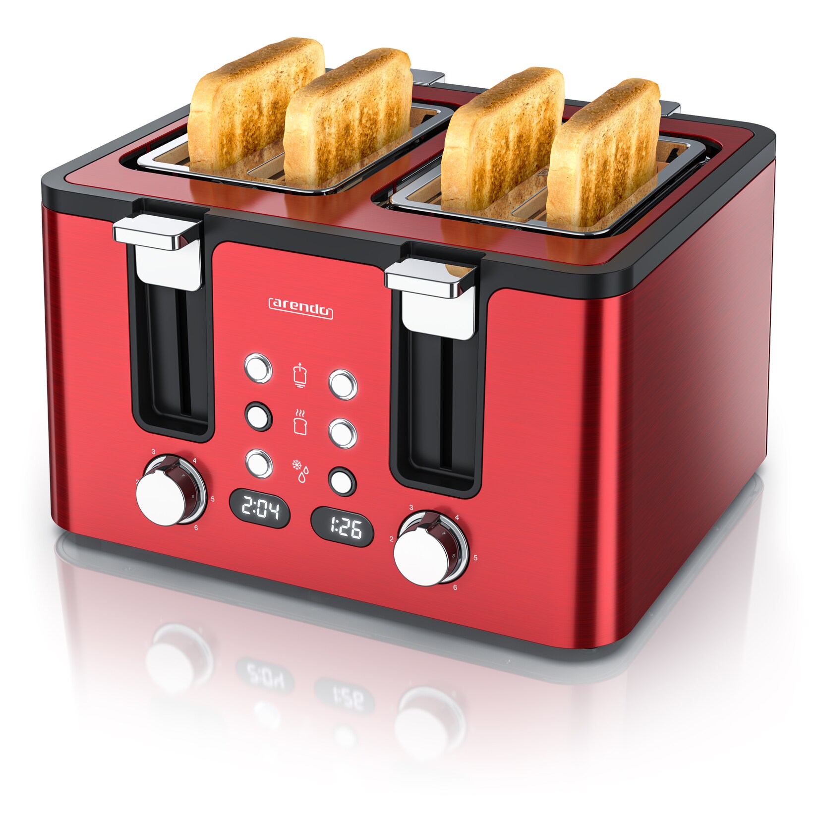 Toaster, Edelstahl, mit Brötchenaufsatz, Display & Touch, wärmeisoliert, verschiedene Schlitze