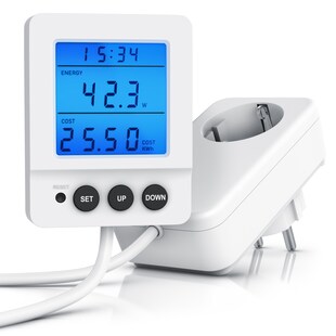 BEARWARE Energiekostenmessgerat digital, Strommessgerat, kabelgebundenes seperates Display, 3680 Watt, Stromverbrauchszahler, Stromzahler fiir die Steckdose, LED beleuchtet 
