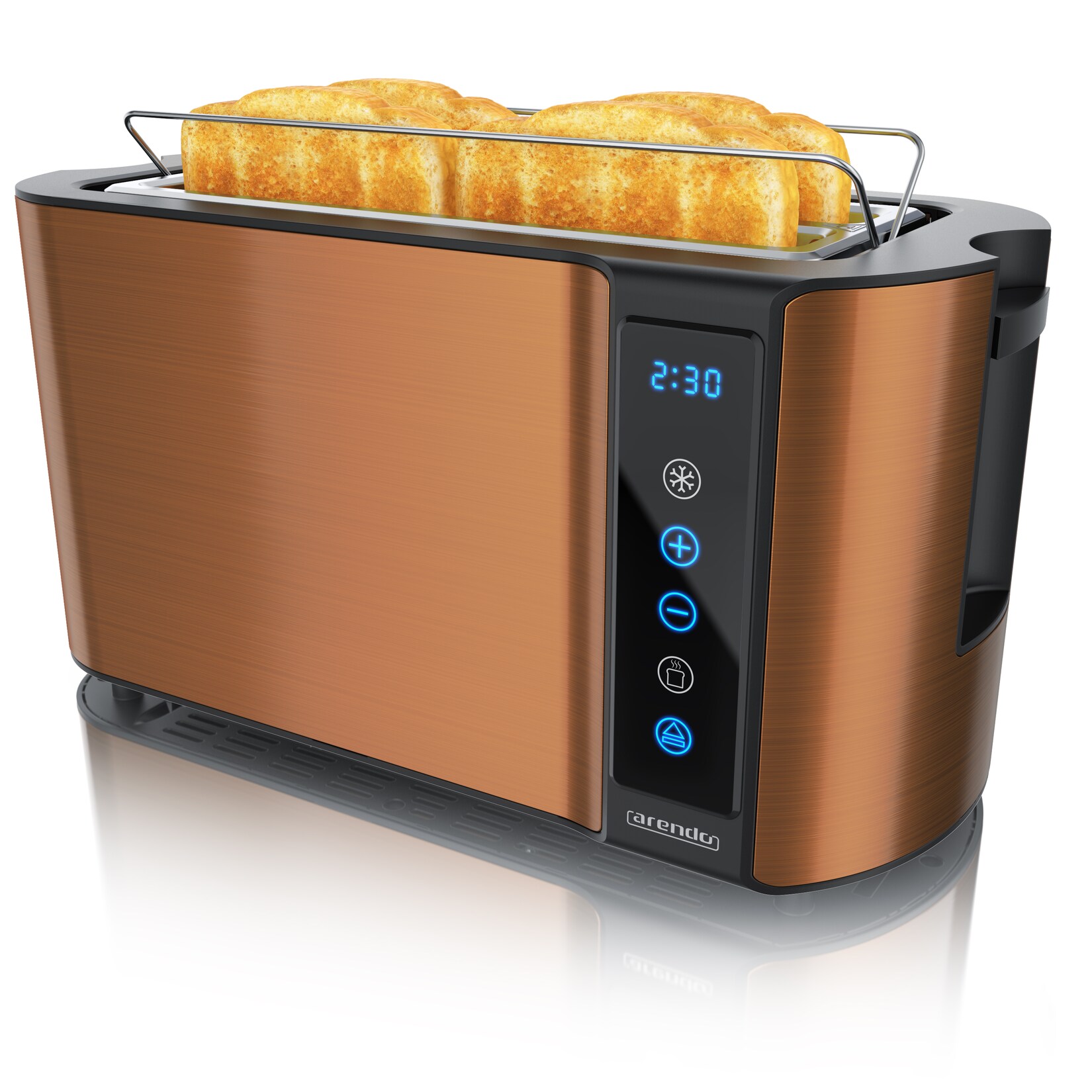 Toaster, Edelstahl, mit Brötchenaufsatz, Display & Touch, wärmeisoliert, verschiedene Schlitze
