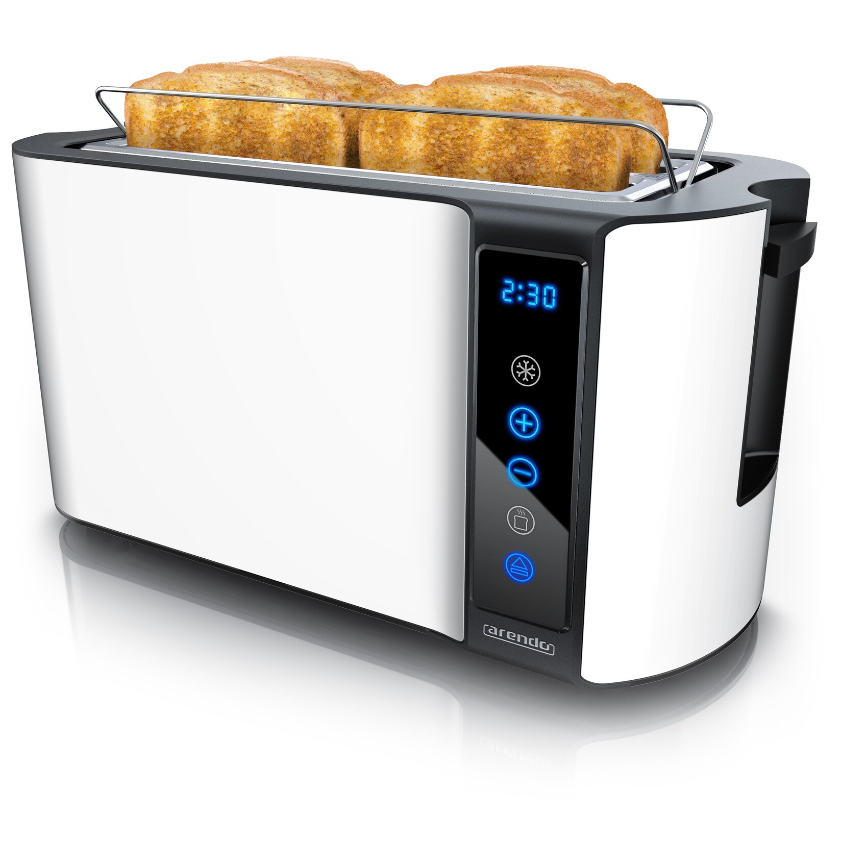 Toaster, Edelstahl, mit Brötchenaufsatz, Display & Touch, wärmeisoliert, verschiedene Schlitze