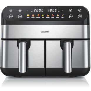 Arendo HeiBluftfritteuse XXL Doppelkammer Airfryer SL, Dual Zone, Backofen, Dérrautomat, 2400 W, mit Zubehér, Touchscreen, 3D Umluftsystem, fettarmes gesundes Kochen 