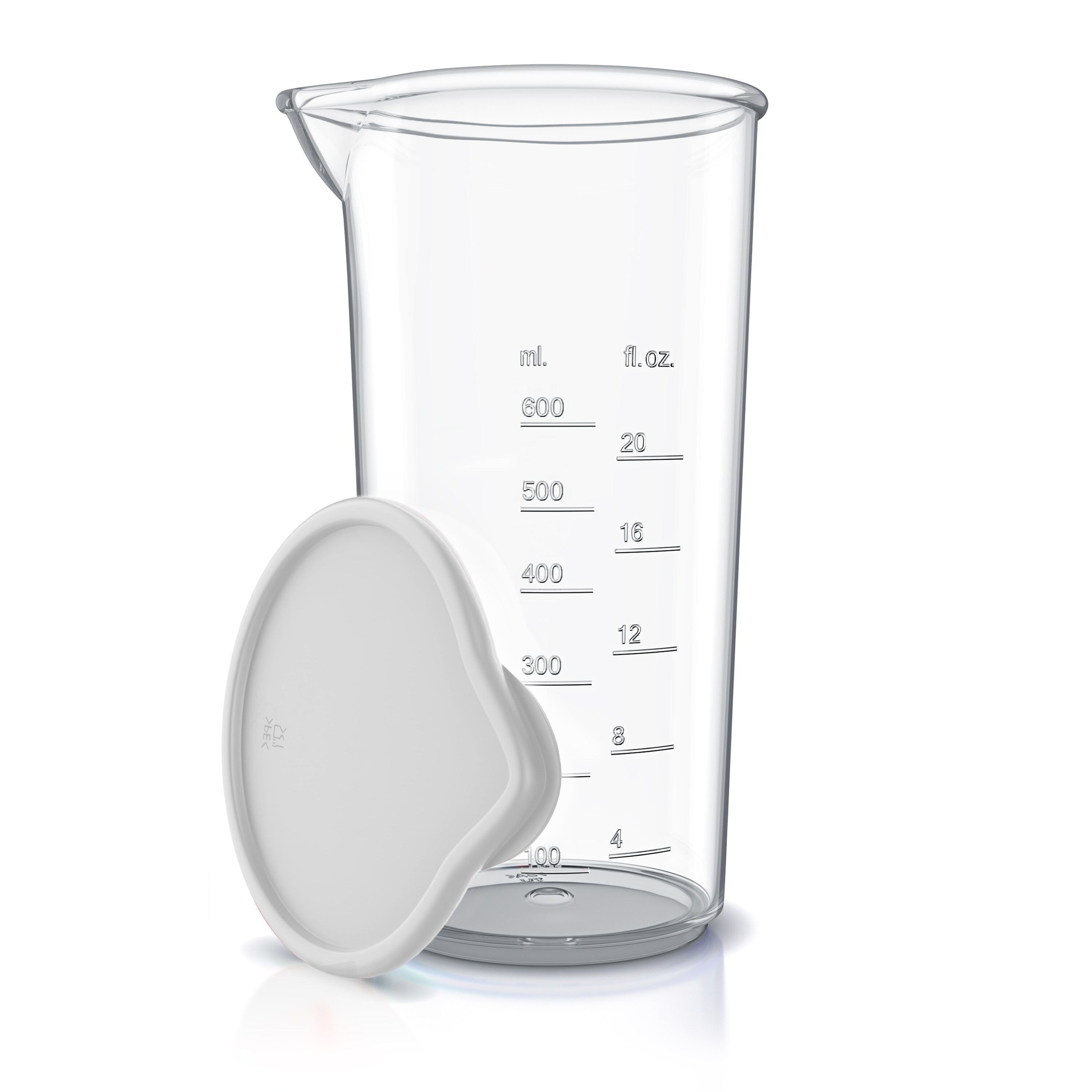 Arendo Messbecher mit Deckel, 600 ml, 20 Unzen, Klarsichtbecher aus Kunststoff, ideal f&uuml;r Handmixer, Stabmixer, Handr&uuml;hrer 
