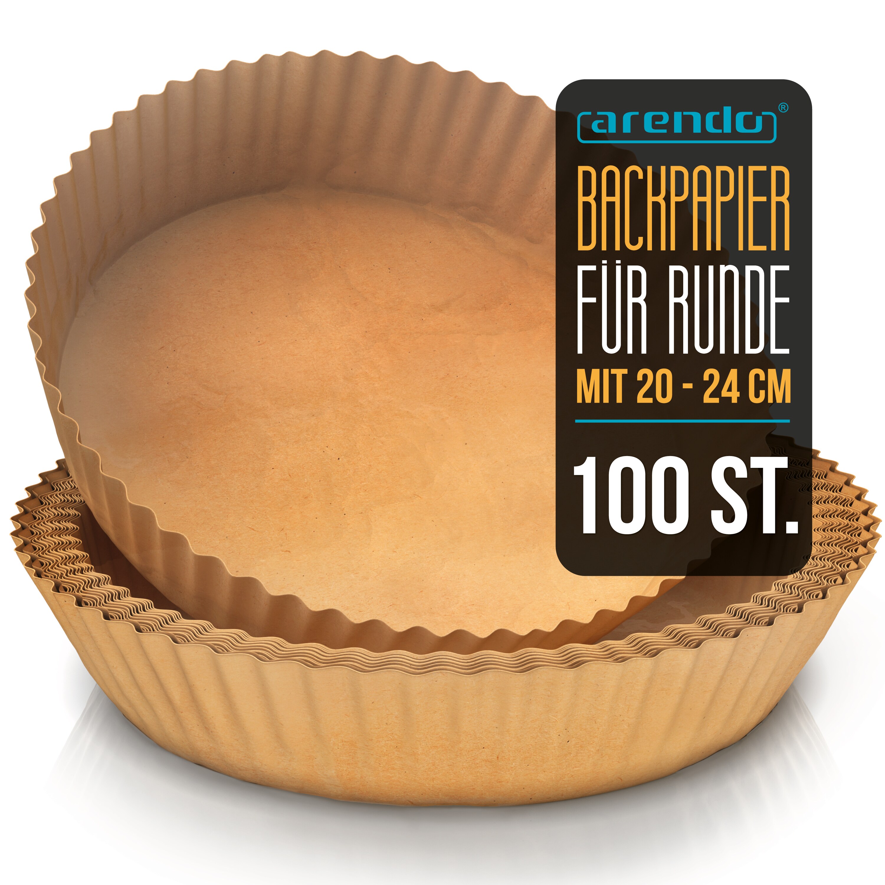 Arendo Backpapier rund f&uuml;r Hei&szlig;luftfritteuse 4,7&ndash;7,5 L, 100 St., 20 x 4,5 cm, antihaft, ungebleicht, wasser- & &ouml;lbest&auml;ndig 