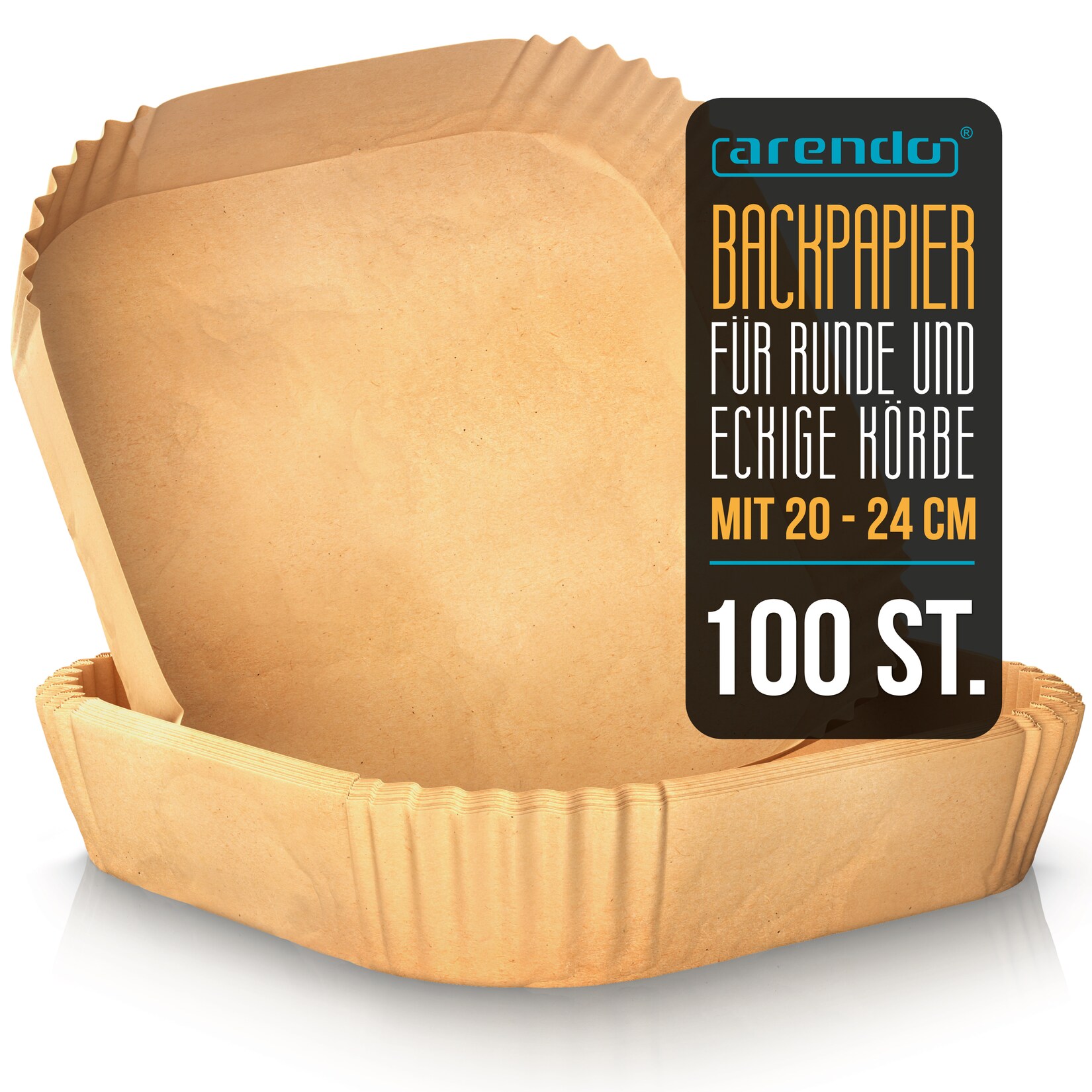 Backpapier für Heißluftfritteuse 4,5–, 100 St., 20 x 20 x 4,5 cm, antihaft, ungebleicht, wasser- & ölbeständig