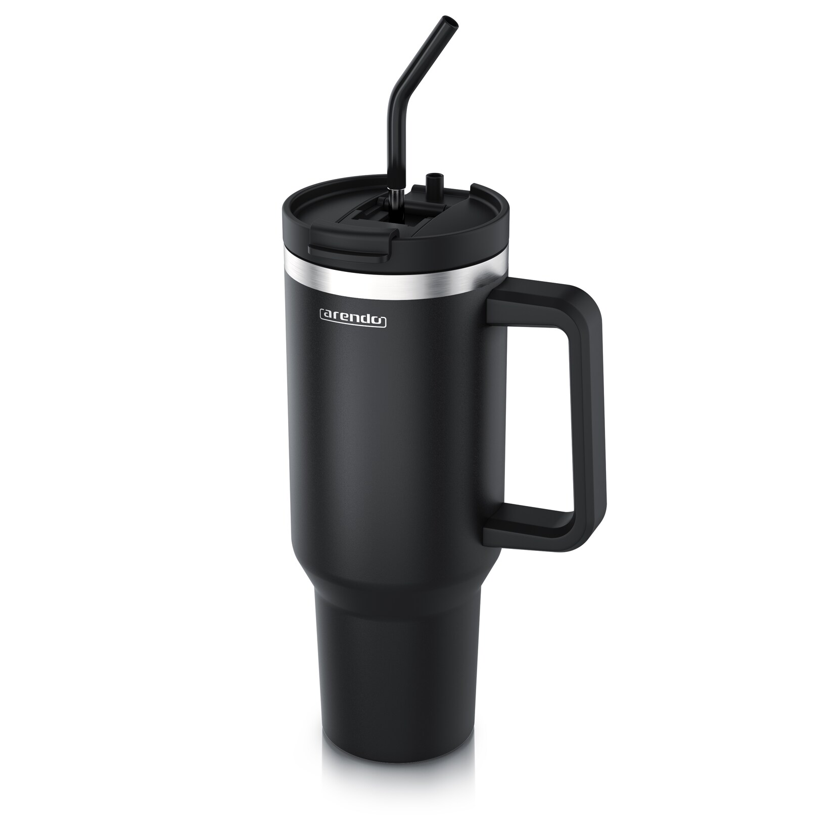 Thermobecher , Edelstahl Tumbler mit Deckel, Henkel, Strohhalm, doppelwandig, vakuumdicht, auslaufsicher