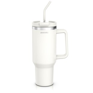 Arendo Tumbler 1200 ml, Edelstahl Thermobecher mit Deckel, Henkel, Strohhalm, doppelwandig, vakuumdicht, auslaufsicher 