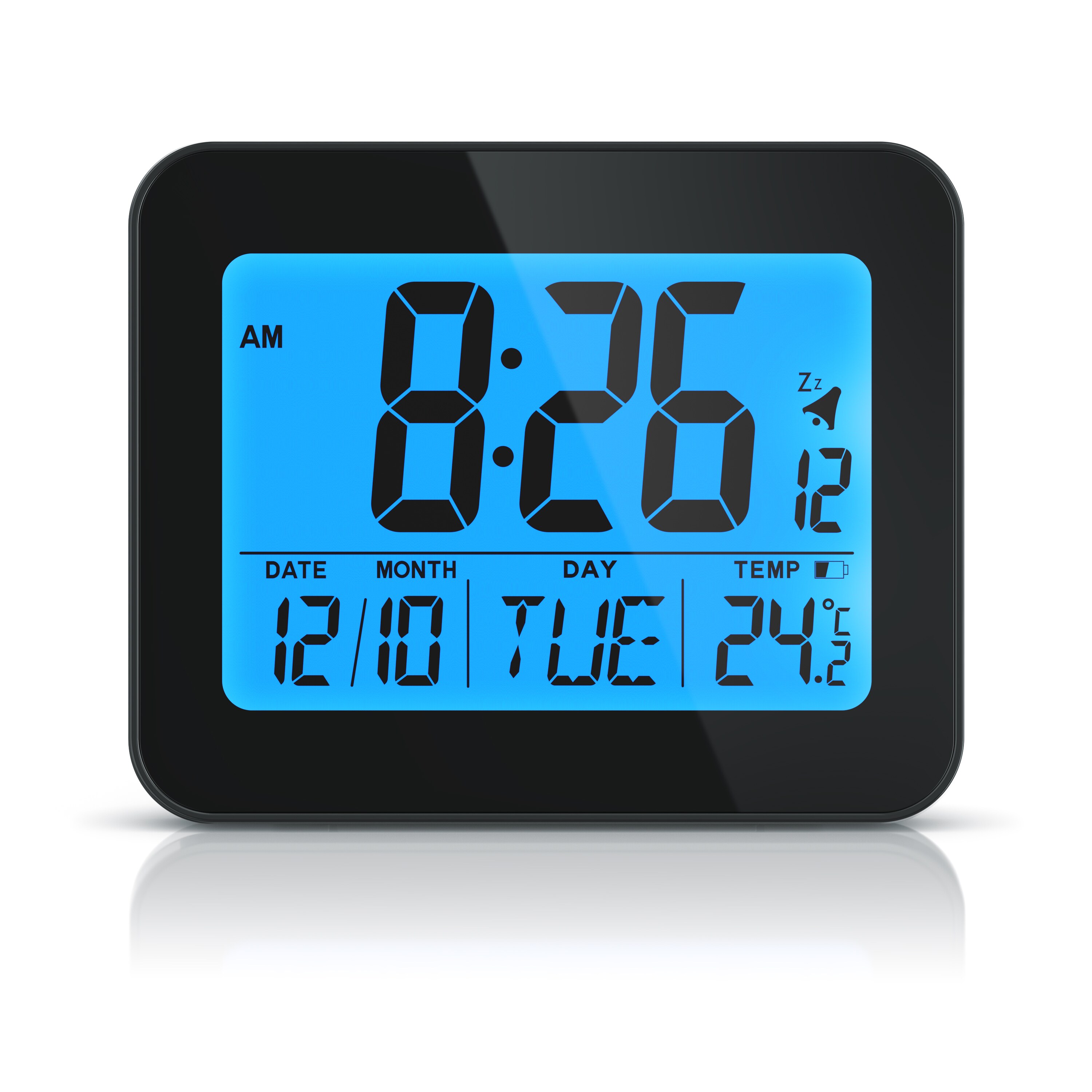 BEARWARE Reisewecker mit Netzteil & Akku, Musikfunktion, Temperaturanzeige, Schlummerfunktion, kompakt 