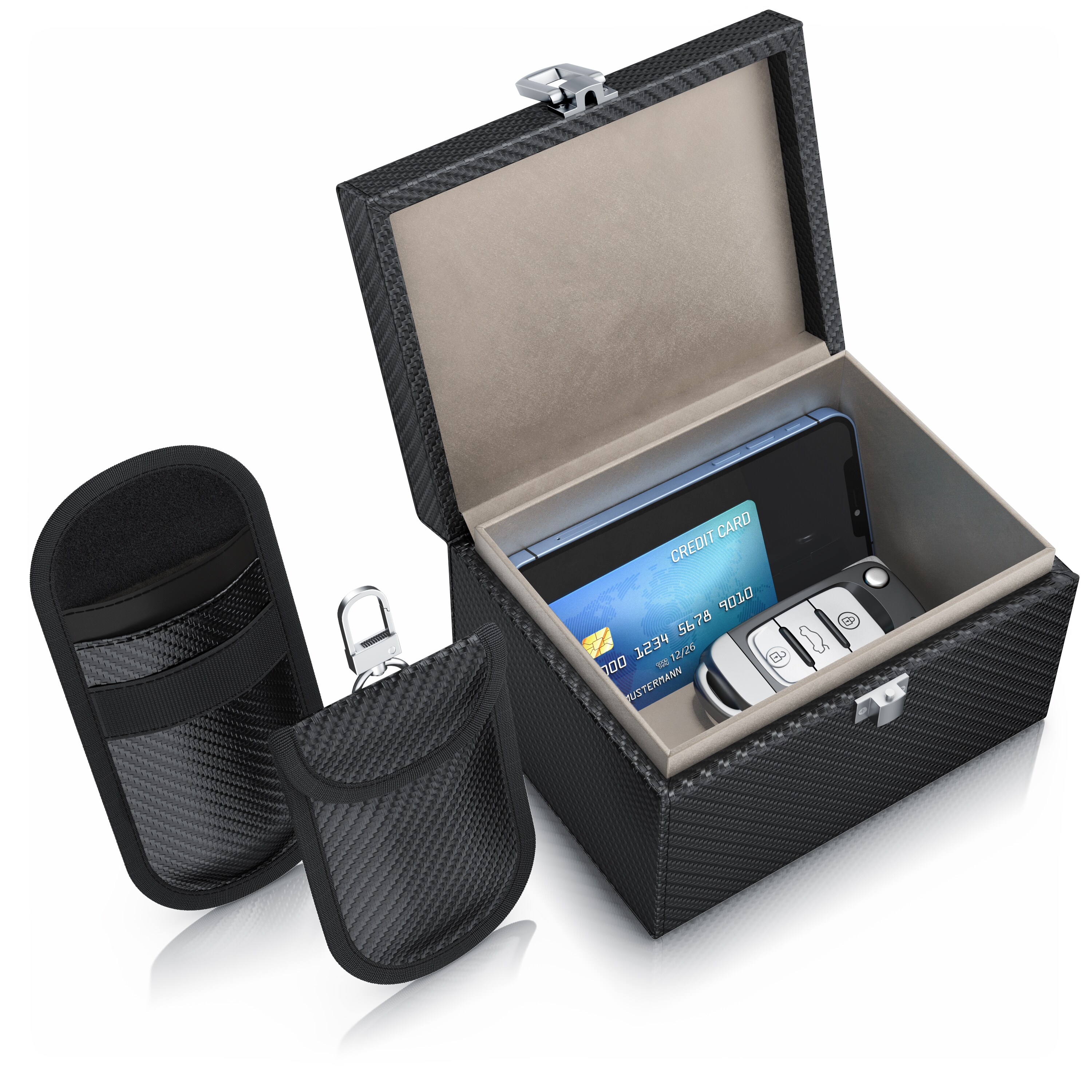 Aplic NFC/RFID Schl&uuml;sseltasche, Keyless Go Schutzbox, 3-tlg., inkl. 2 Schl&uuml;sselh&uuml;llen, Kartentresor, Signal Blocking 