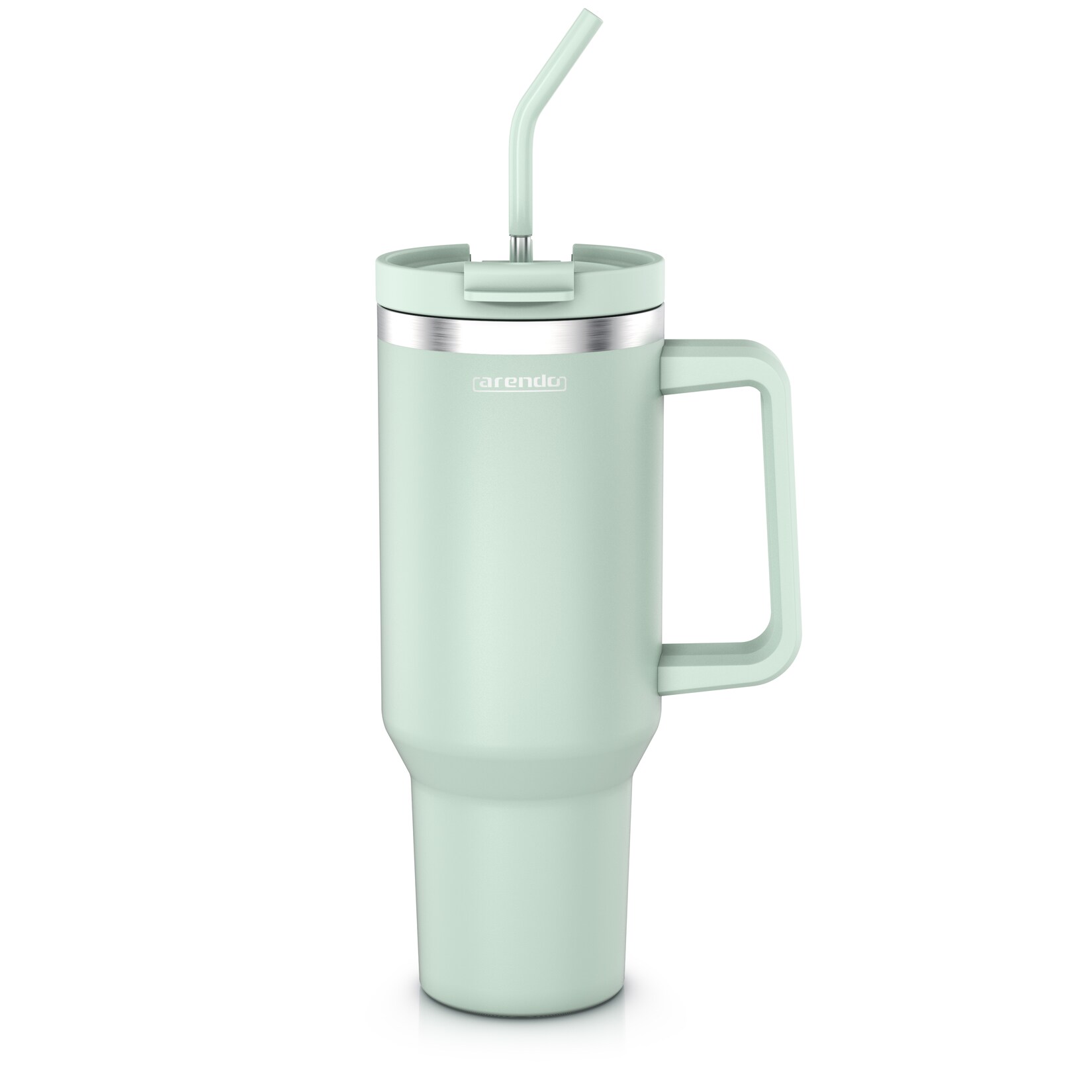 Thermobecher , Edelstahl Tumbler mit Deckel, Henkel, Strohhalm, doppelwandig, vakuumdicht, auslaufsicher