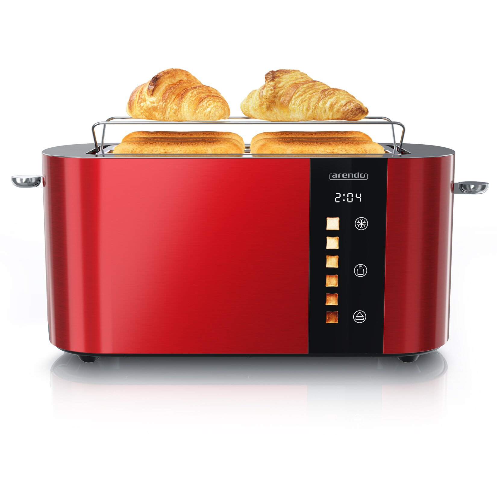 Toaster Edelstahl, Langschlitz, Touch Display, Bräunungsgrad- & Restzeitanzeige, 2 lange Schlitze, 4 Scheiben, 1500 W, Brötchenaufsatz, wärmeisoliert