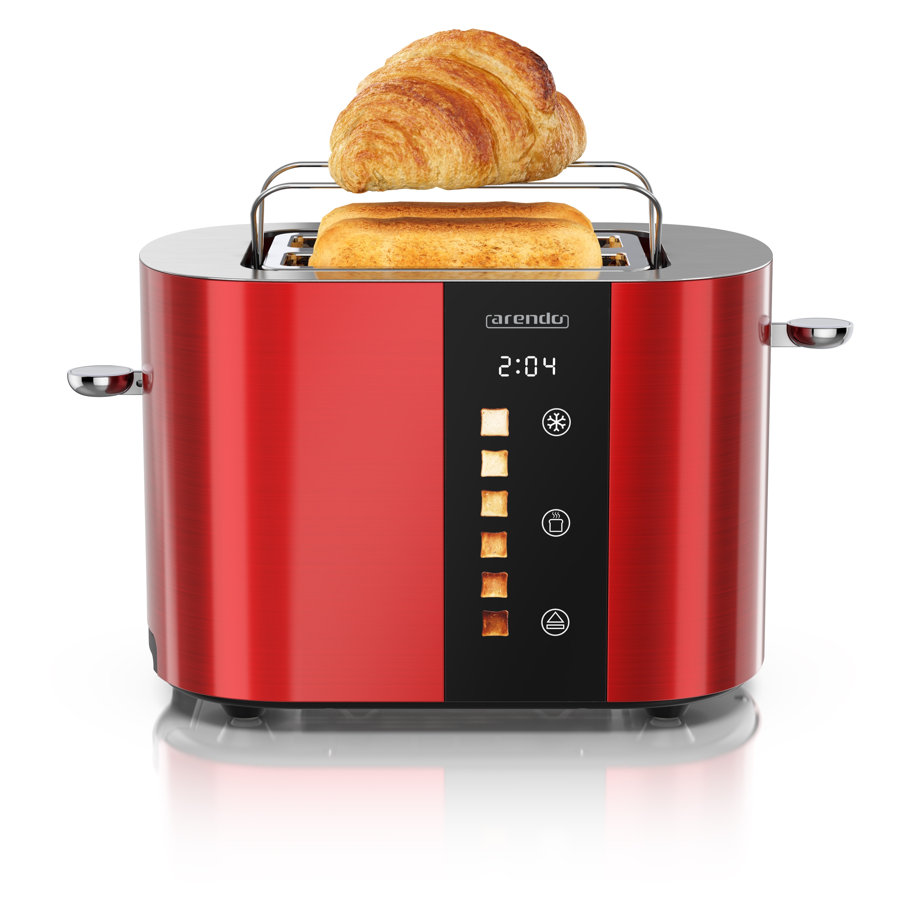 Arendo Toaster Edelstahl, Kurzschlitz, Touch Display, Br&auml;unungsgrad- & Restzeitanzeige, 2 Schlitze, 2 Scheiben, 800 W, Br&ouml;tchenaufsatz, w&auml;rmeisoliert 