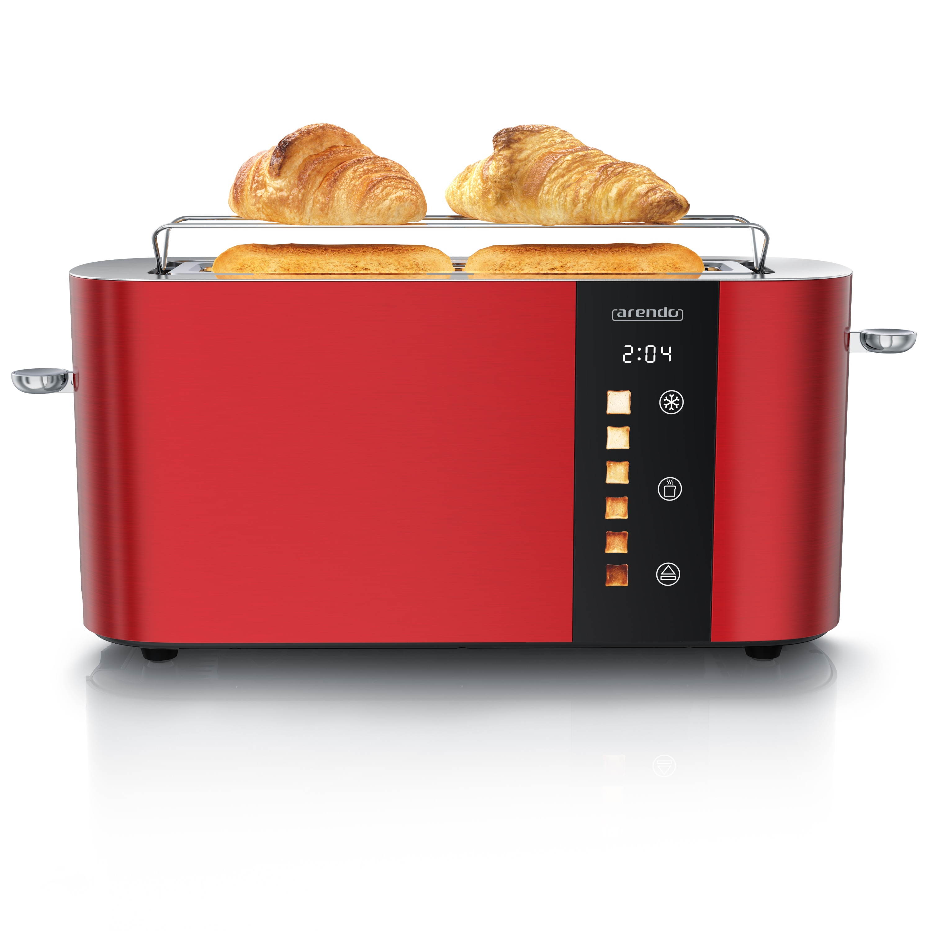 Arendo Toaster Edelstahl, Langschlitz, Touch Display, Br&auml;unungsgrad- & Restzeitanzeige, 1 langer Schlitz, 2 Scheiben, 1000 W, Br&ouml;tchenaufsatz, w&auml;rmeisoliert 