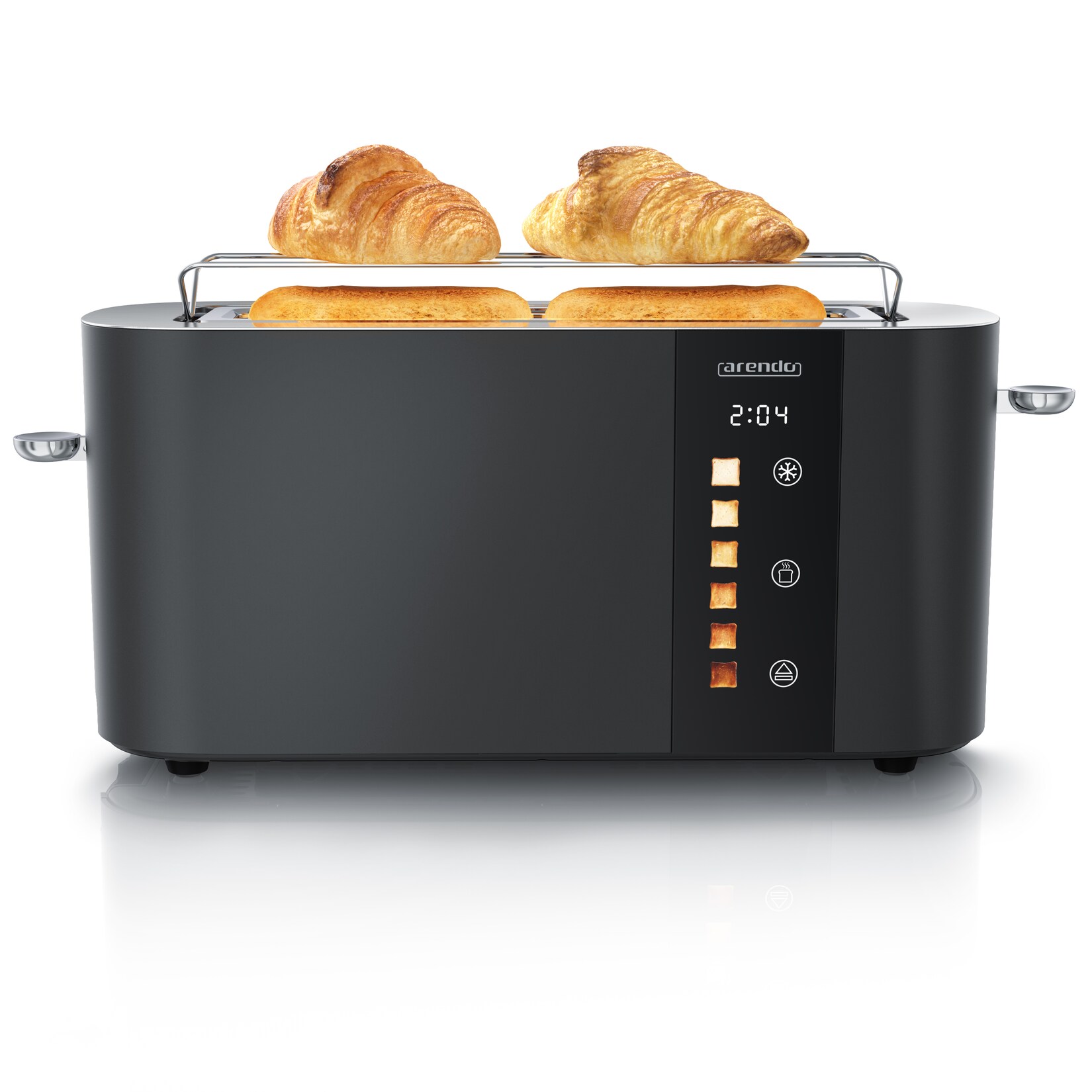 Toaster Edelstahl, Langschlitz, Touch Display, Bräunungsgrad- & Restzeitanzeige, 1 langer Schlitz, 2 Scheiben, 1000 W, Brötchenaufsatz, wärmeisoliert
