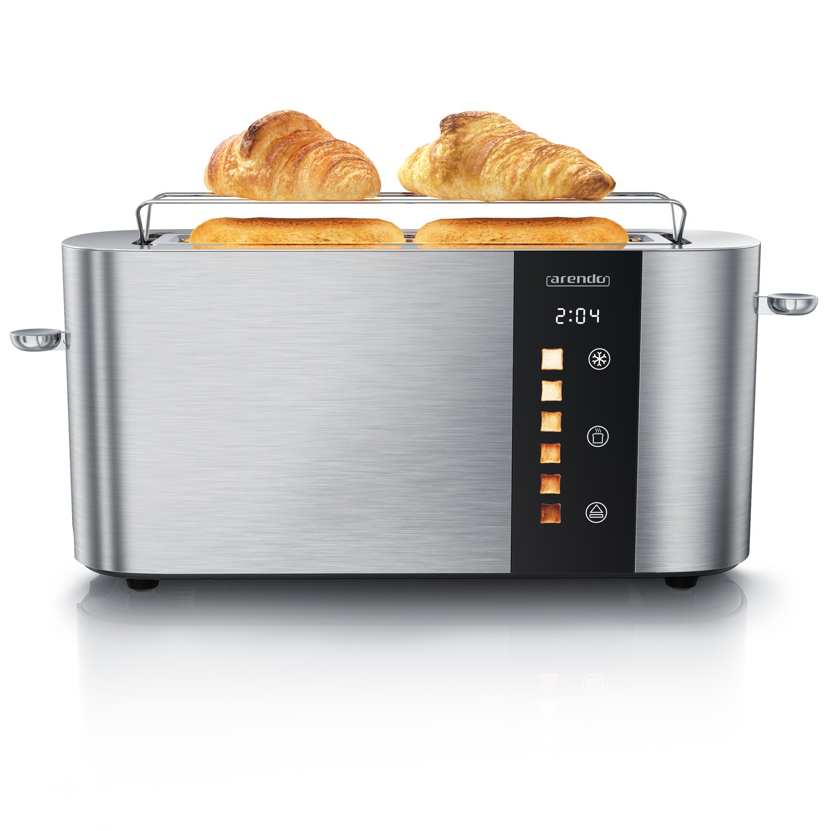 Toaster Edelstahl, Langschlitz, Touch Display, Bräunungsgrad- & Restzeitanzeige, 1 langer Schlitz, 2 Scheiben, 1000 W, Brötchenaufsatz, wärmeisoliert