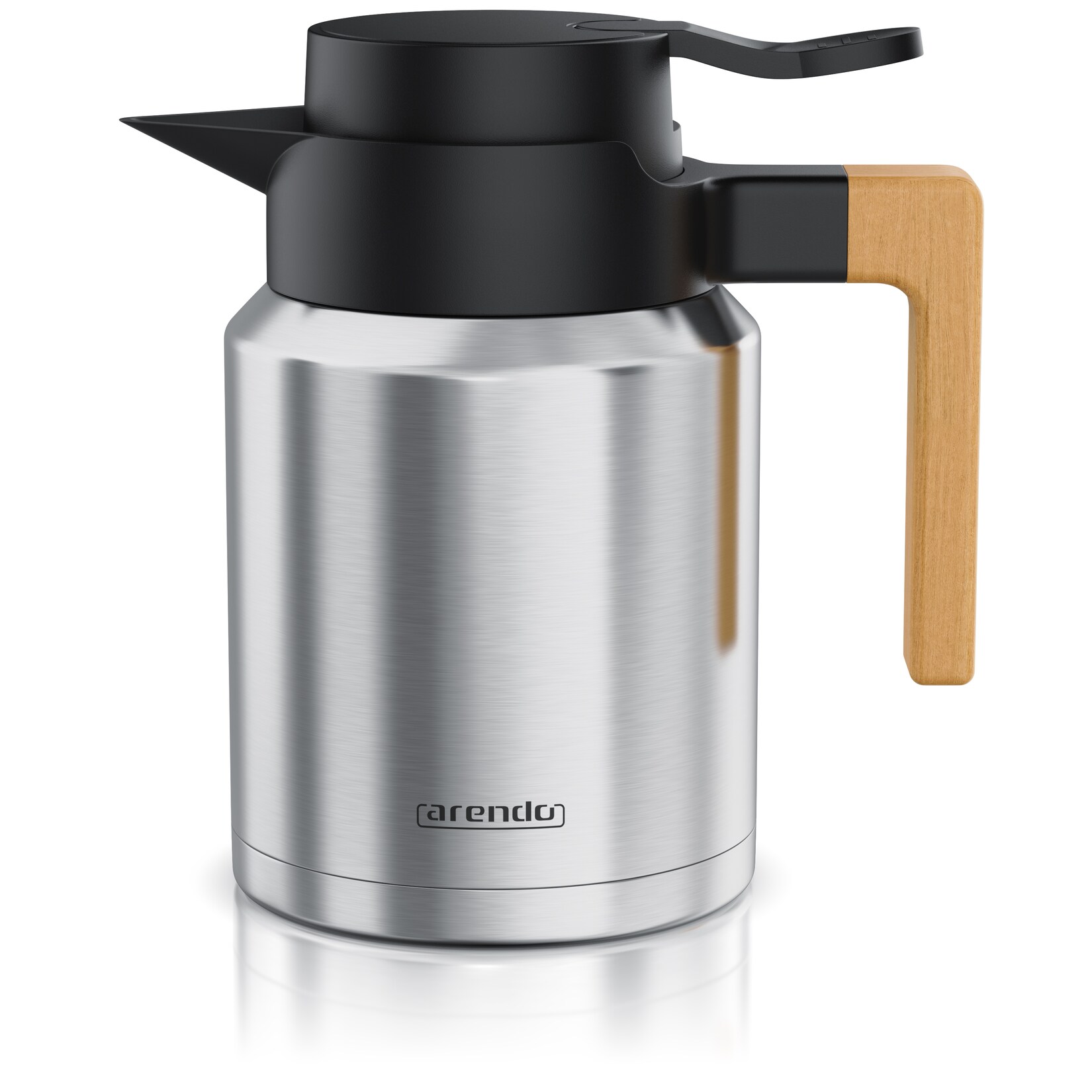 Isolierkanne , Edelstahl Thermoskanne mit Holzgriff, doppelwandig, auslaufsicher, BPA-frei, 1200 ml, Quick-Tip-Verschluss, Deckel abnehmbar