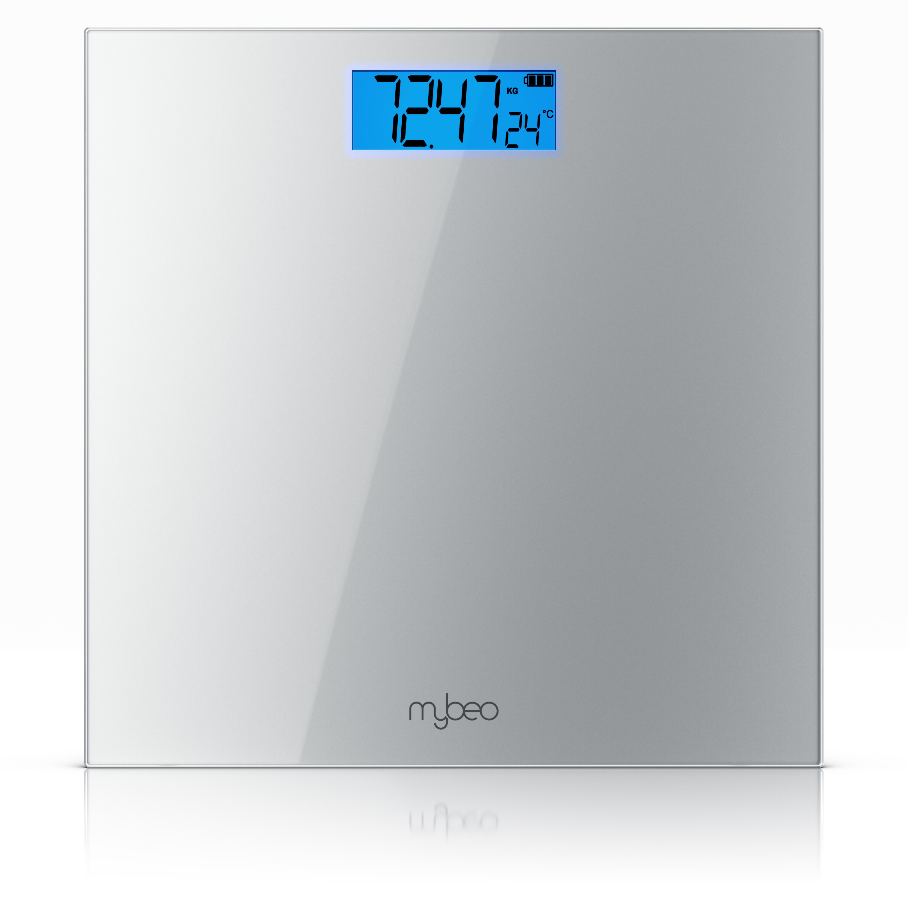 MyBeo Personenwaage digitale Waage f&uuml;r Personen, gro&szlig;e Trittfl&auml;che aus 6mm Sicherheitsglas, 1-tlg., Badezimmer Digitalwaage, schmales Design, max. Belastung &uuml;ber 150 kg 