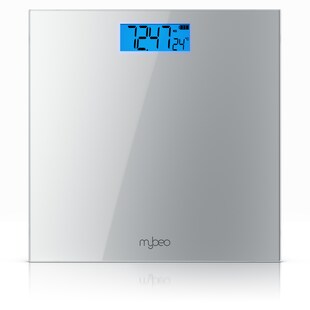 MyBeo Personenwaage digitale Waage für Personen, große Trittfläche aus 6mm Sicherheitsglas, 1-tlg., Badezimmer Digitalwaage, schmales Design, max. Belastung über 150 kg 