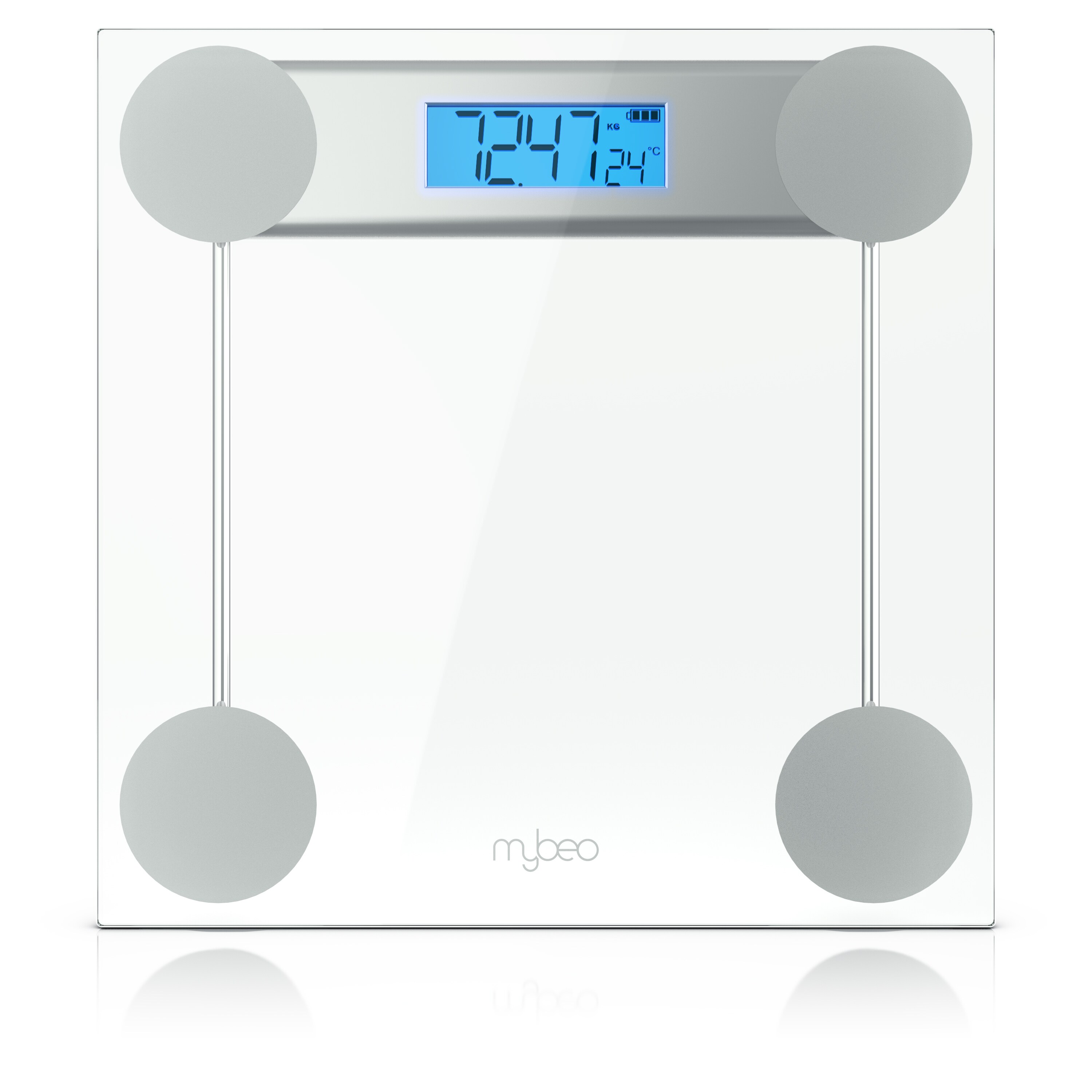 MyBeo Personenwaage digitale Waage f&uuml;r Personen, gro&szlig;e Trittfl&auml;che aus 6mm Sicherheitsglas, 1-tlg., Badezimmer Digitalwaage, schmales Design, max. Belastung &uuml;ber 150 kg 