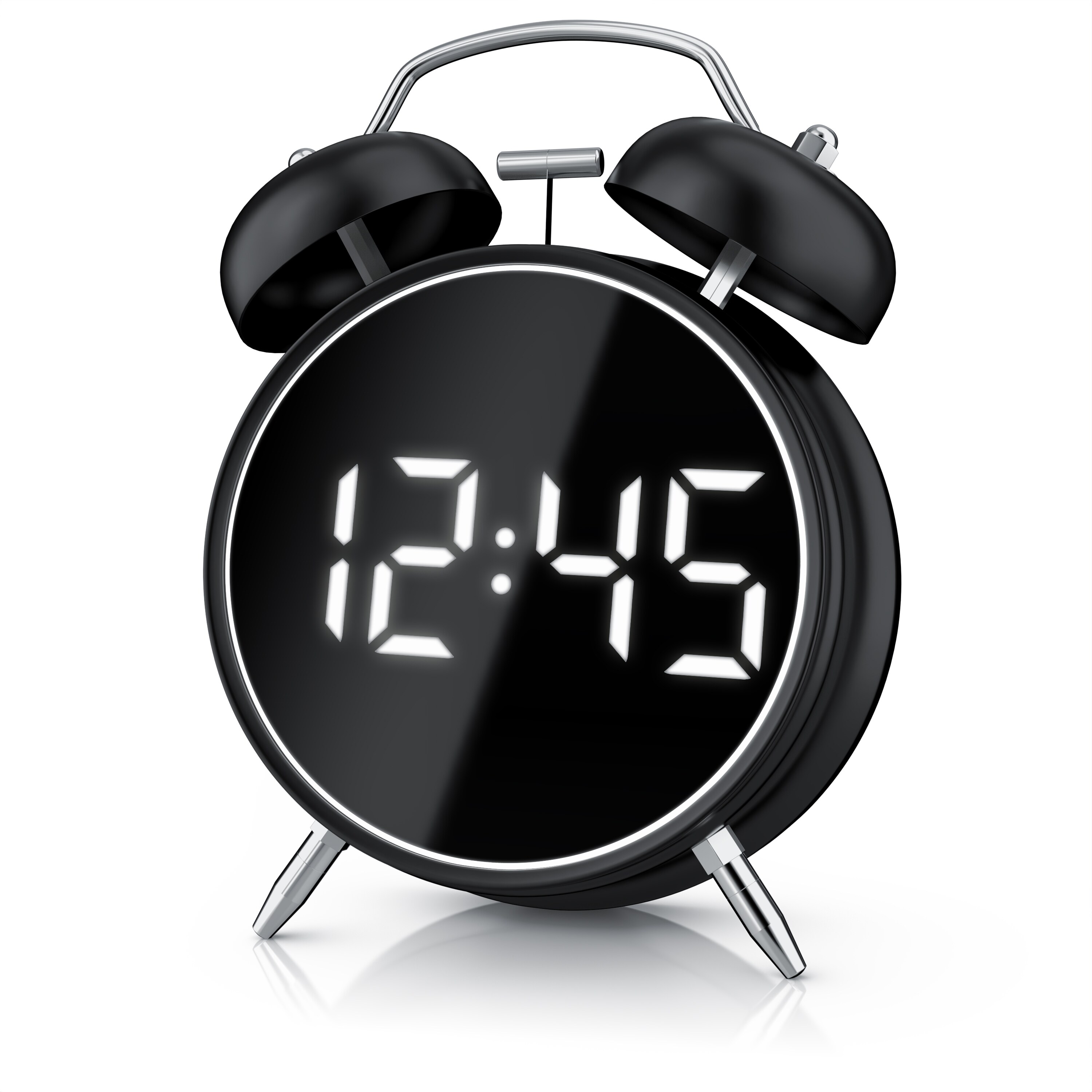 BEARWARE Wecker Digital, rund, Lichtring, Retro, lauter Glockenalarm f&uuml;r Tiefschl&auml;fer Einfache Bedienung, Zeit und Datum, Beleuchtet, ohne Ticken, Vintage 