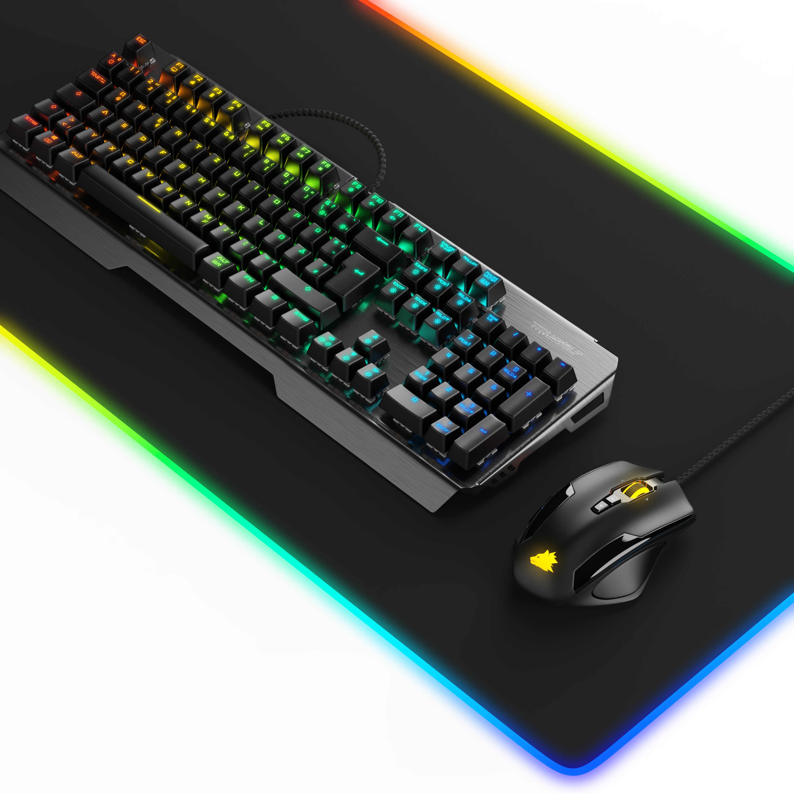 Titanwolf Tastatur-, Maus- und Mauspad-Set, Mechanisches Keyboard, Mouse & RGB Mousepad Gaming Bundle 