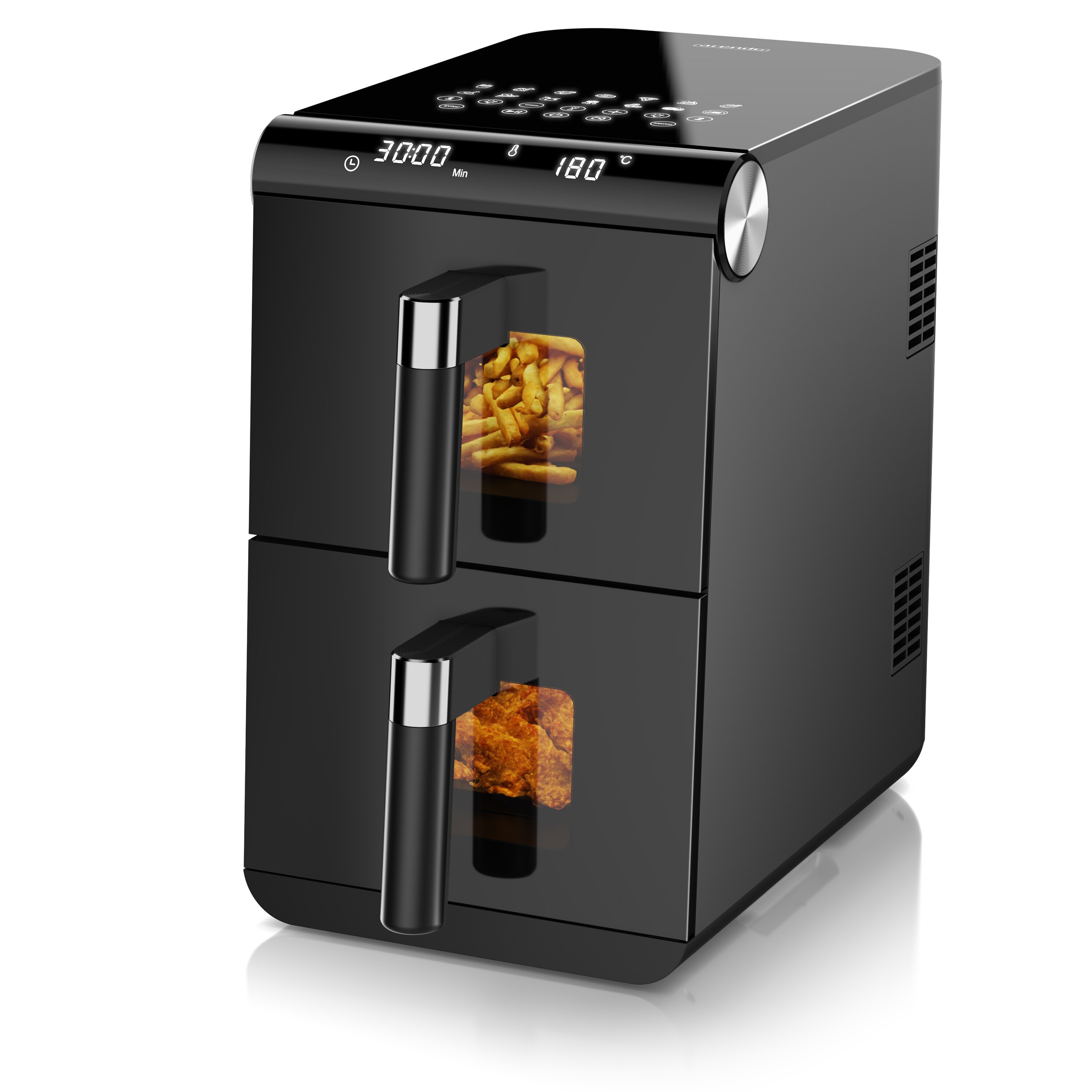 Arendo Hei&szlig;luftfritteuse mit 2 Kammern &Uuml;bereinander, XXL Doppelkammer Airfryer 11L, Dual Zone, 1700 W, mit Zubeh&ouml;r, Umluft Backofen, Sichtfenster, fettarmes gesundes Kochen 