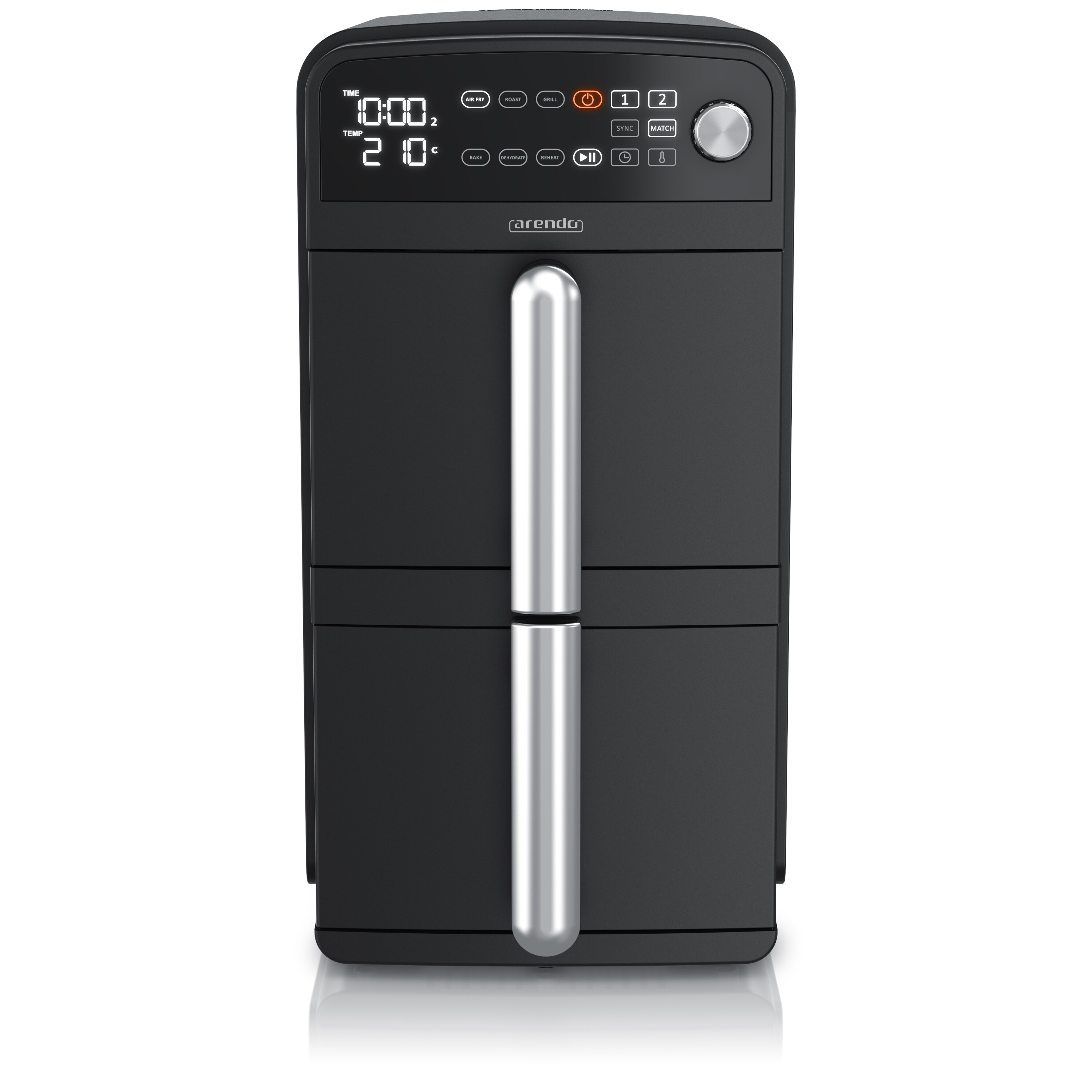 Arendo Hei&szlig;luftfritteuse mit 2 Kammern &Uuml;bereinander, XXL Doppelkammer Airfryer 11L, Dual Zone, 2400 W, mit Zubeh&ouml;r, Umluft Backofen, Edelstahl, fettarmes gesundes Kochen 