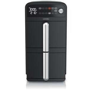 Arendo Heißluftfritteuse mit 2 Kammern Übereinander, XXL Doppelkammer Airfryer 11L, Dual Zone, 2400 W, mit Zubehör, Umluft Backofen, Edelstahl, fettarmes gesundes Kochen 