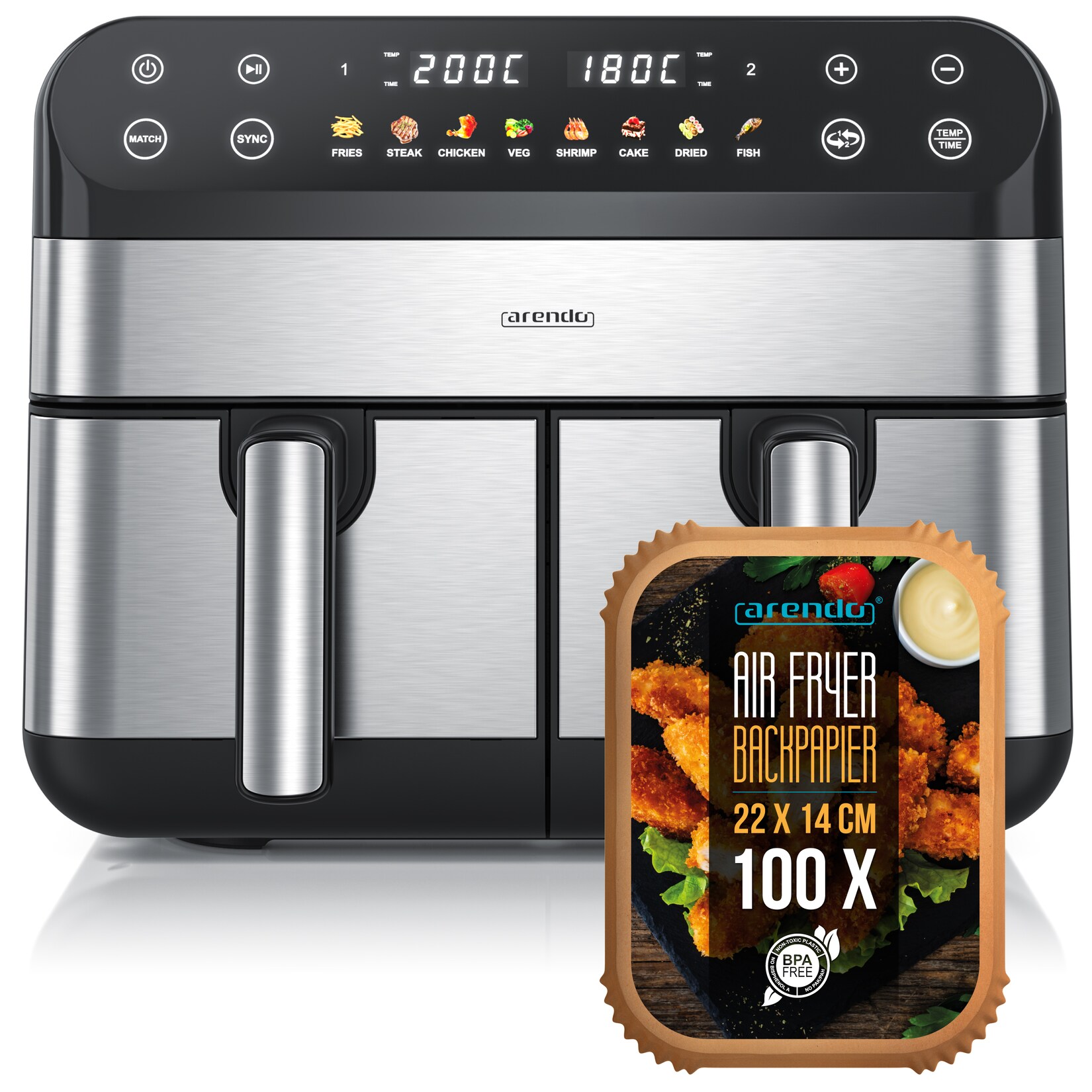 Heißluftfritteuse, 2400 W, Backofen, Dörrautomat, 3D Umluftsystem, fettarmes gesundes Kochen
