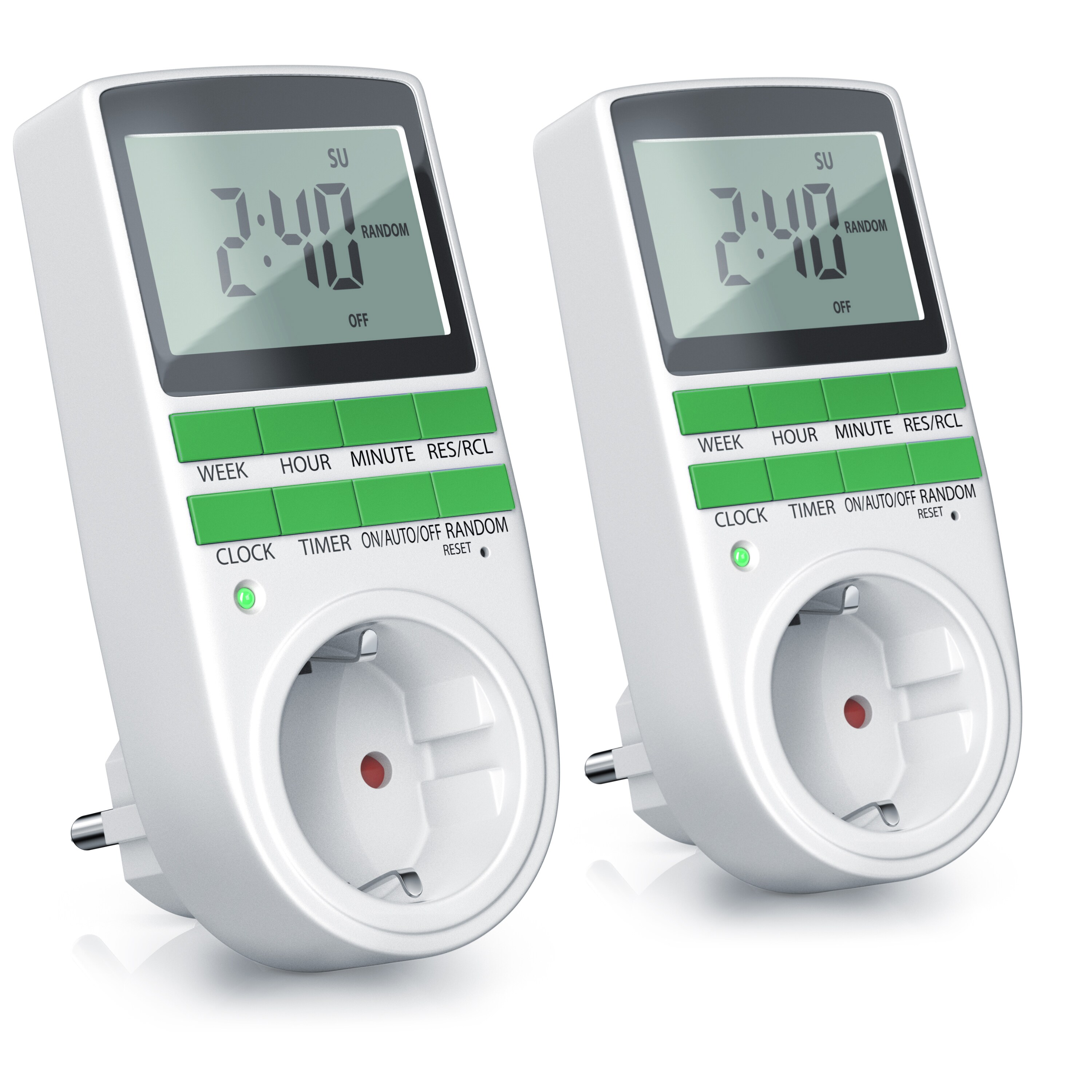 BEARWARE 2x Zeitschaltuhr, digital, programmierbar, LCD Display, Steckdosen Timer, max. 3680W 