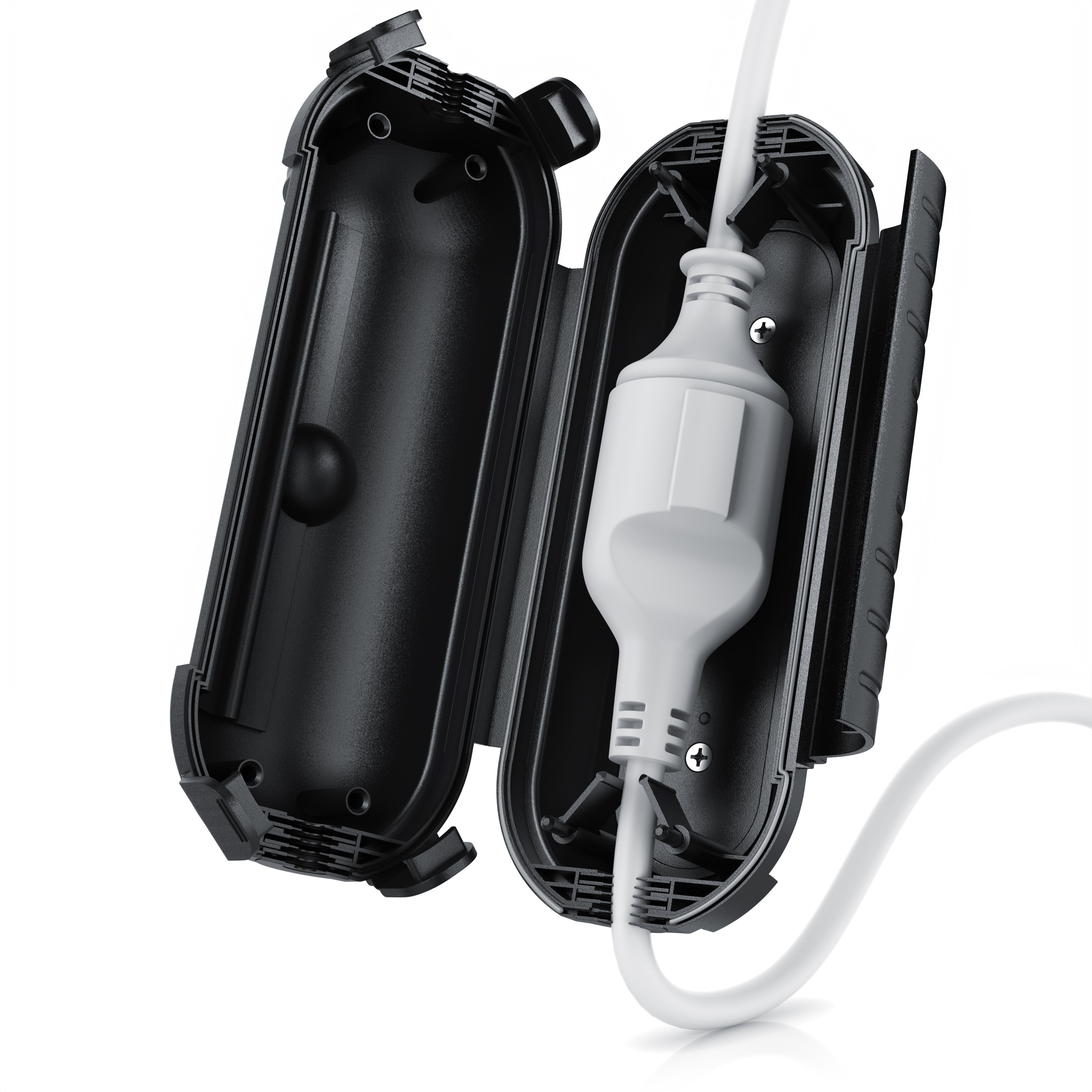 BEARWARE 1x Kabelbox wetterbest&auml;ndige Schutzbox f&uuml;r Verl&auml;ngerungskabel, 210mm x 85 mm Garten outdoor IP44 wasserdichte Safe Box, schwarz 