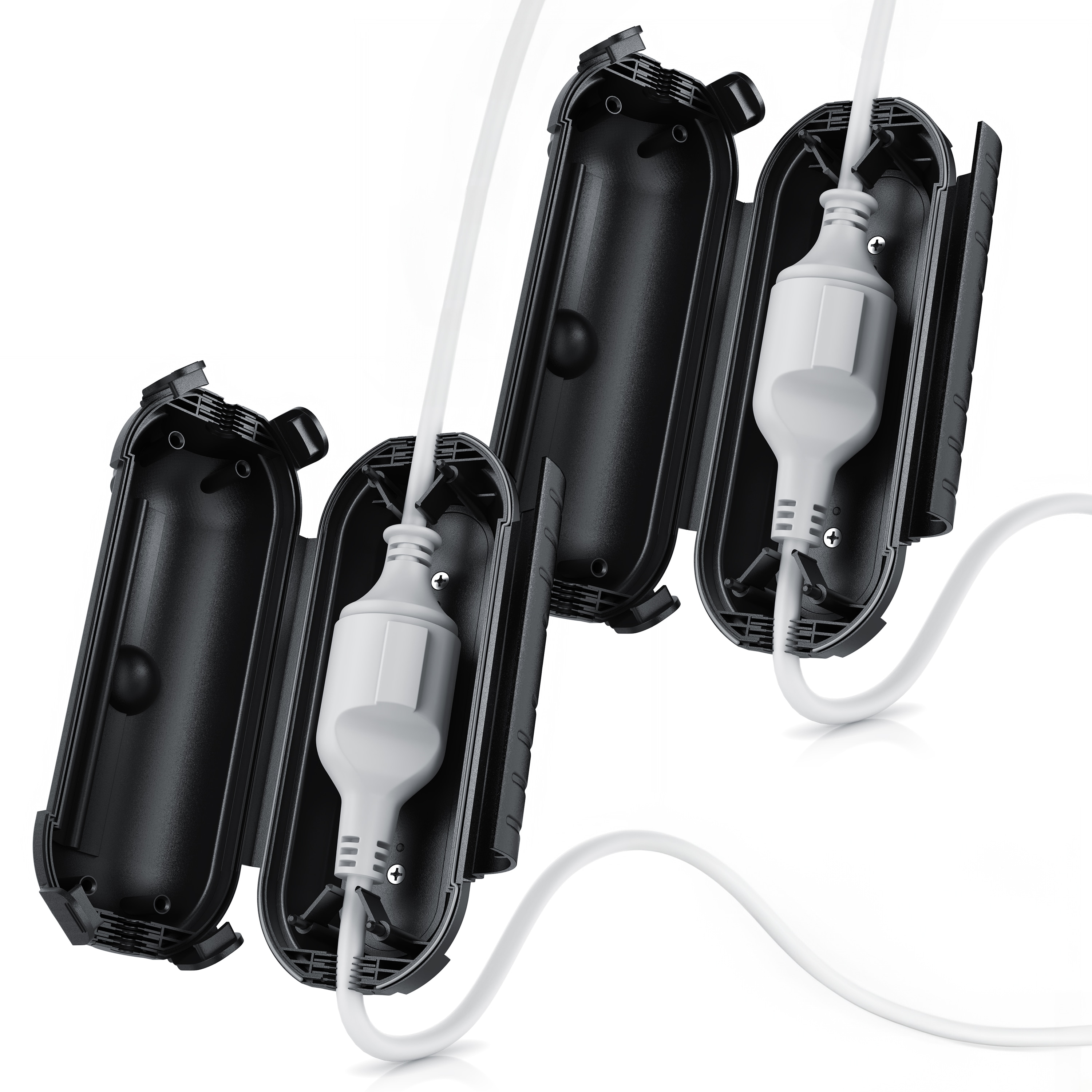 BEARWARE 2x Kabelbox wetterbest&auml;ndige Schutzbox f&uuml;r Verl&auml;ngerungskabel, 210mm x 85 mm Garten outdoor IP44 wasserdichte Safe Box, schwarz 