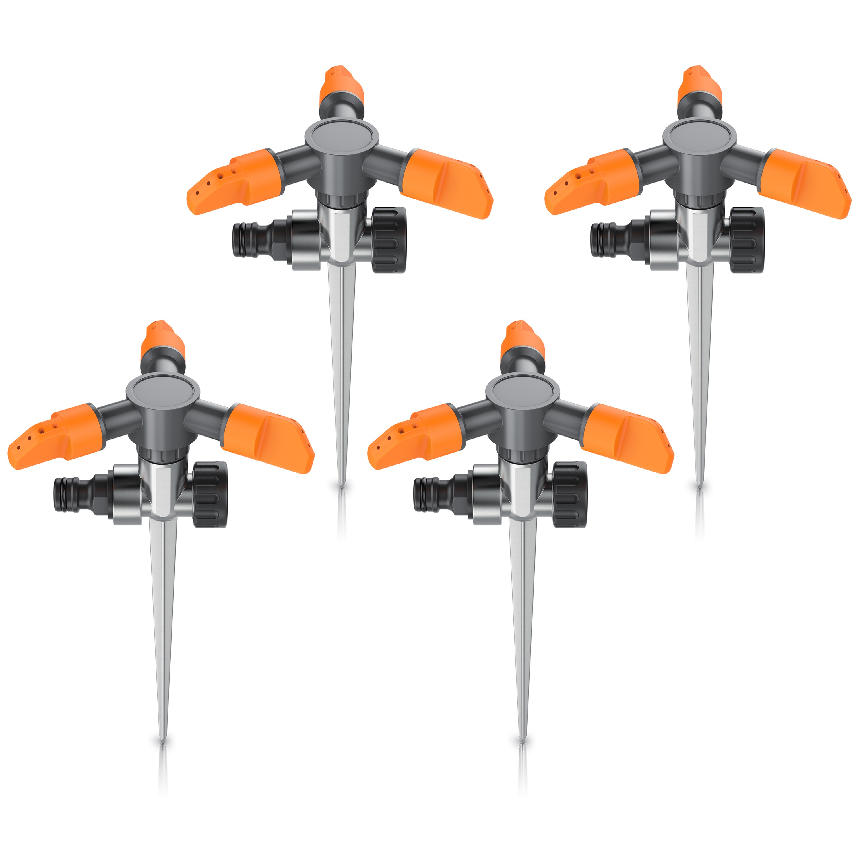 Brandson 4x Kreisregner 3-fach Rasensprinkler mit Erdspie&szlig;, 360&deg; Fl&auml;chenregner, Spr&uuml;hregner, f&uuml;r Fl&auml;chen bis 150 m&sup2;, 14 cm lang, 3 Arm Sprinkler, 45&deg; - 90&deg; Winkel, 7m Reichweite, robuster Spike 
