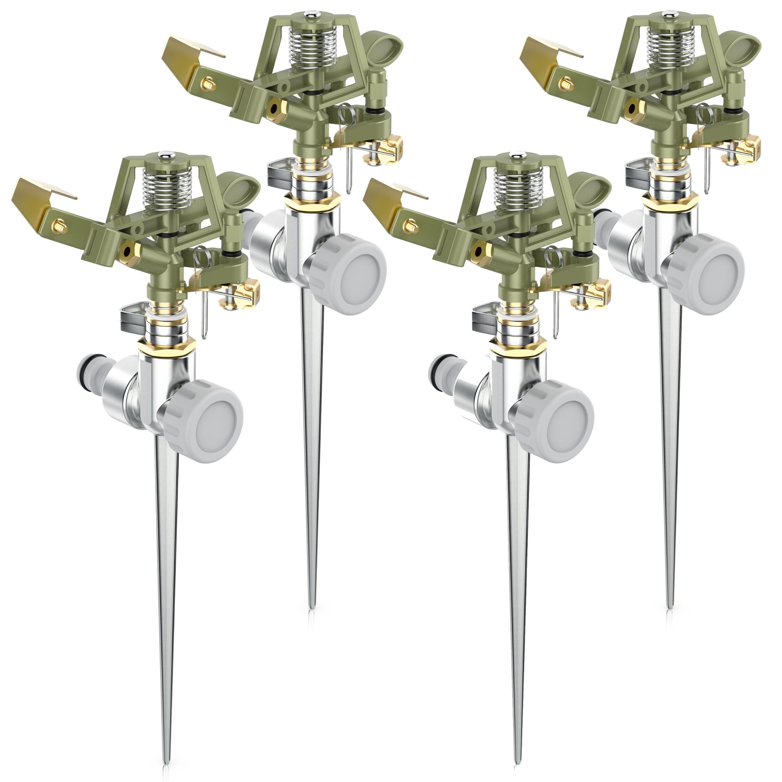 Brandson 4x Kreisregner Intervall-Sprinkler, Rasensprenger mit Pulsation, 360&deg; Impulsregner, f&uuml;r Fl&auml;chen bis 450 m&sup2;, Rasensprinkler, 12m Reichweite, Gardena kompatibel 