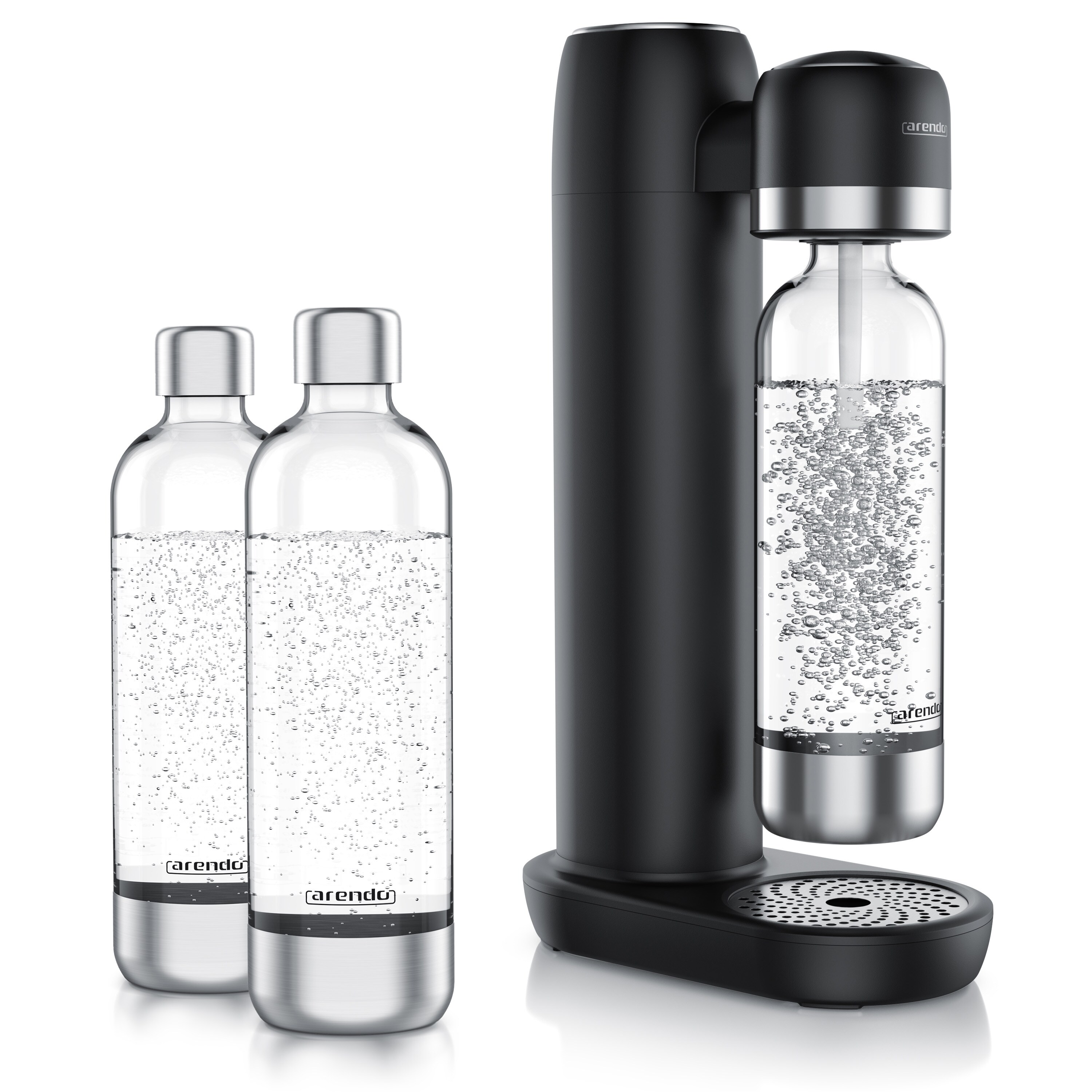 Arendo 4x Wassersprudler Soda Maker mit 3x 1000 ml Flaschen, kompatibel mit 60l CO2 Zylindern, (Set, 4-tlg., Soda Maker, 3x PET-Flaschen), Soda Streamer + 3 Wasserflaschen, BPA-frei, fein dosierbar, Carbonator 