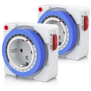 BEARWARE 2x Zeitschaltuhr, mechanisch, 24h, kompakt, 15 min. Zeitintervalle, Kinderschutzsicherung 