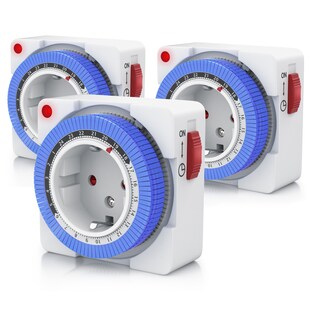 BEARWARE 3x Zeitschaltuhr, mechanisch, 24h, kompakt, 15 min. Zeitintervalle, Kinderschutzsicherung 