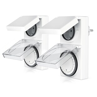 BEARWARE 2x Zeitschaltuhr Mechanischer Outdoor Timer, 96 Segmente, für Innen & Außen, 3680W, mechanisch, 15-Min-Intervalle, spritzwassergeschützt, dt. Anleitung 