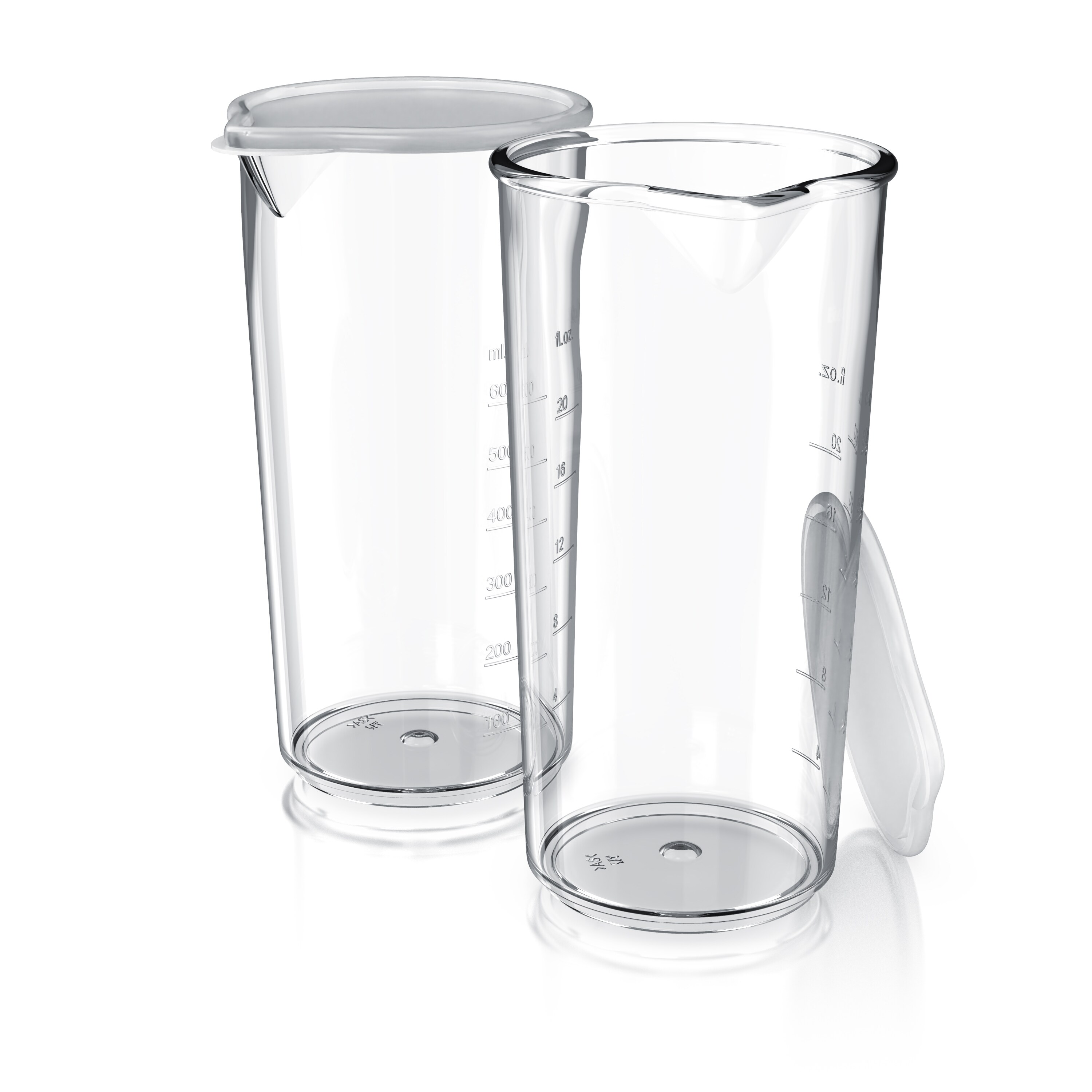Arendo 2x Messbecher mit Deckel, 600ml, 20 Unzen, Klarsichtbecher, Mixbecher aus Kunststoff, Kunststoff, (2-St), ideal f&uuml;r elektrische Handmixer, Stabmixer & Handr&uuml;hrer 