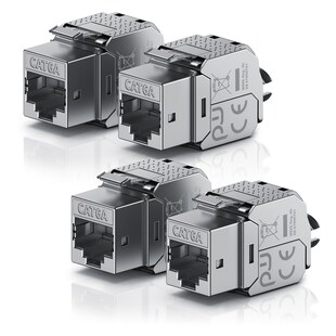 Primewire 4x Netzwerk-Adapter RJ-45 (Ethernet), Buchse zu Netzwerkkabel, CAT.6a Keystone Modul für LAN Kabel, RJ45 Buchse, feldkonfektionierbar 