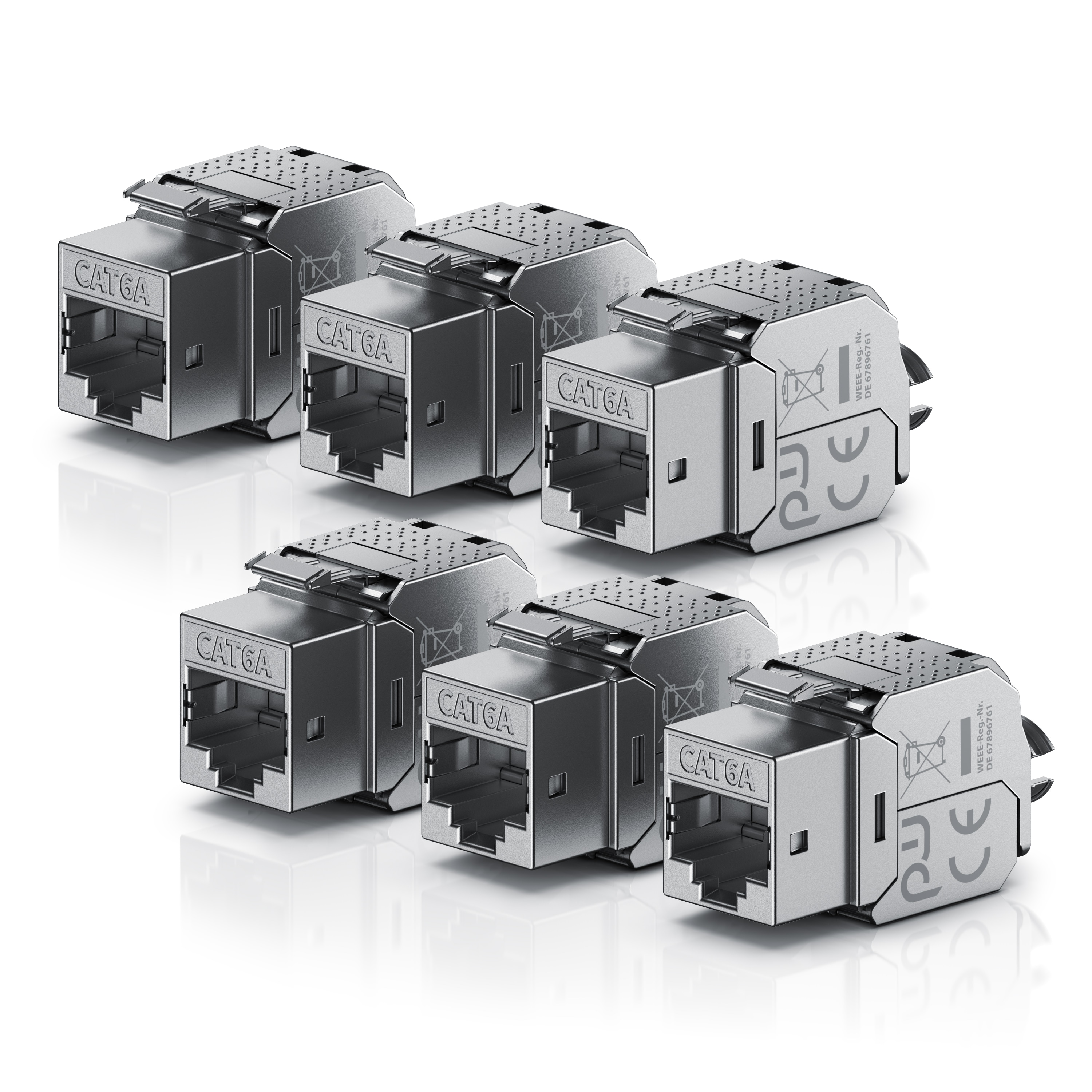 Primewire 6x Netzwerk-Adapter RJ-45 (Ethernet), Buchse zu Netzwerkkabel, CAT.6a Keystone Modul f&uuml;r LAN Kabel, RJ45 Buchse, feldkonfektionierbar 